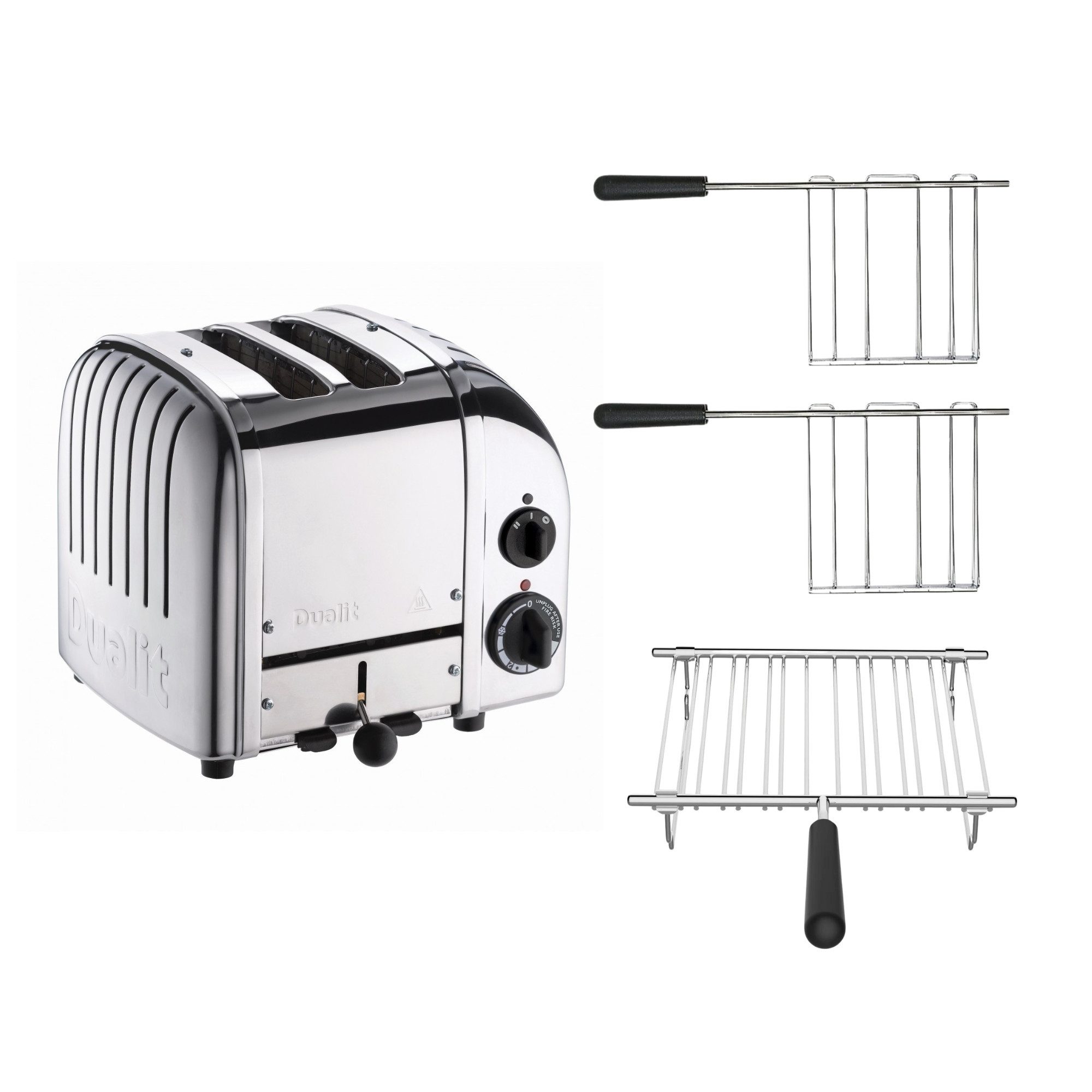 Dualit Toaster Dualit Paket 3, 2er Toaster mit Brötchenaufsatz und 2 Sandwichzangen