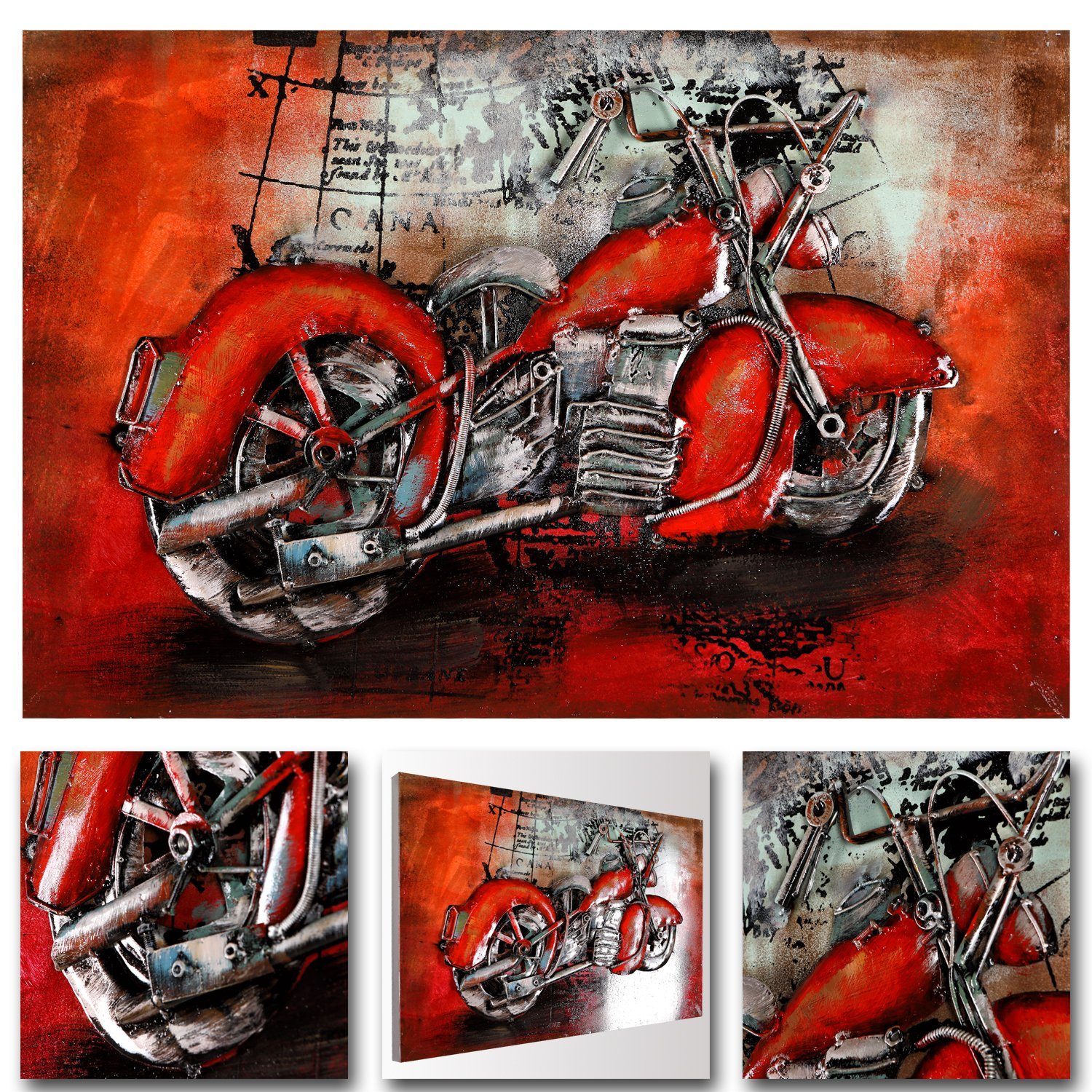 Home4Living Metallbild Wandbild 3D handgefertigt Unikat 140x70x6cm, Chopper, 3D Effekt