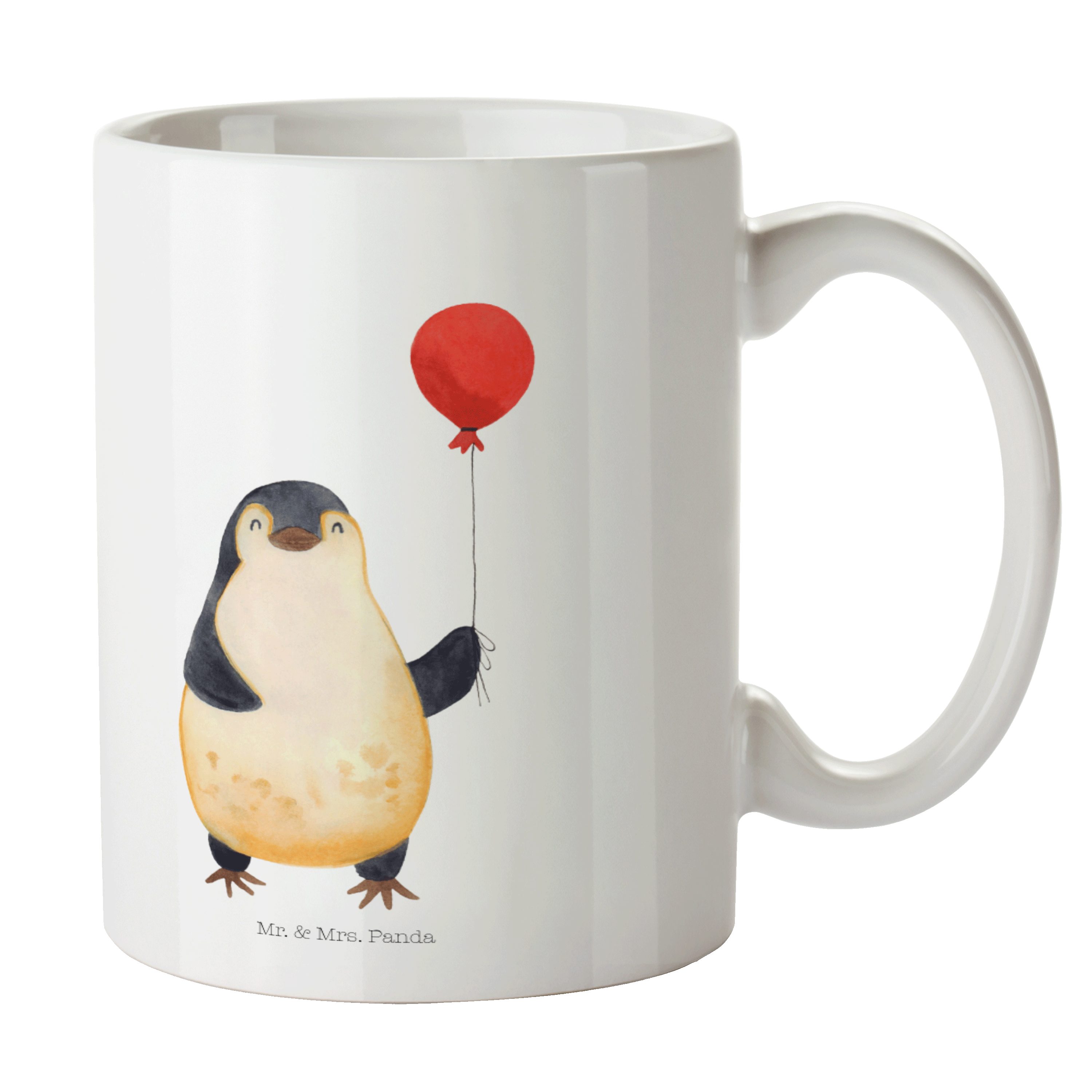 Mr. & Mrs. Panda Tasse Pinguin Luftballon - Weiß - Geschenk, Tasse Motive, Kaffeebecher, Tee, Keramik