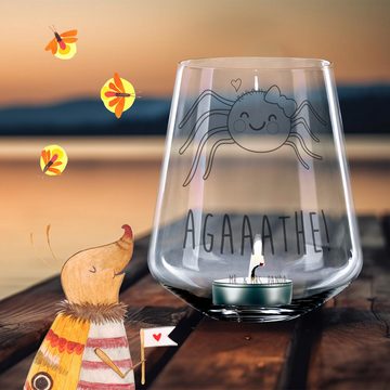 Mr. & Mrs. Panda Windlicht Spinne Agathe Freude - Transparent - Geschenk, Teelicht Glas mit Grav (1 St), Individuelle Gravur