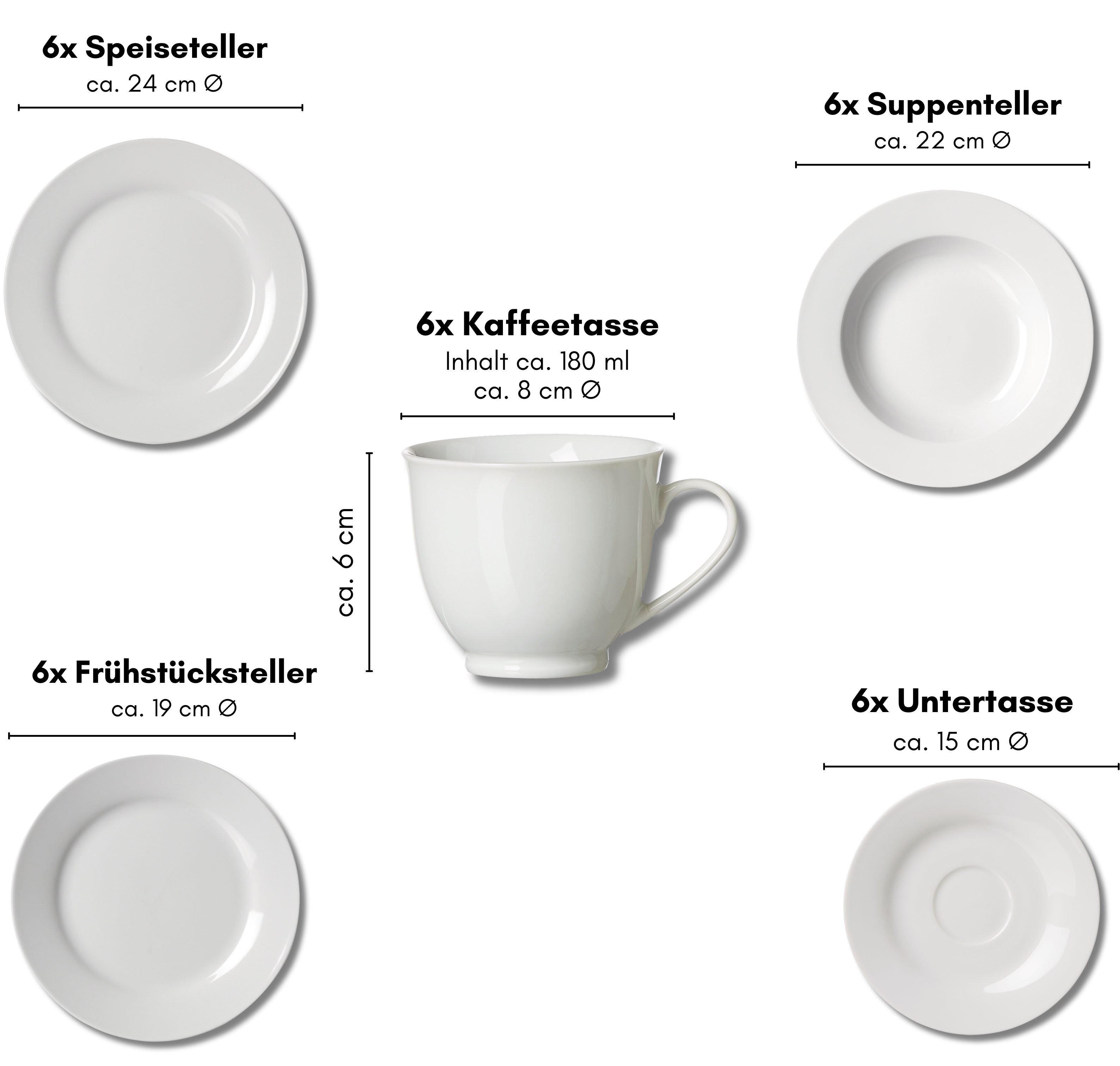 Ritzenhoff & Breker Kombiservice Bianco (30-tlg), 6 Personen, Porzellan, klassisch und schlicht, unifarben – Bild 4 von 4