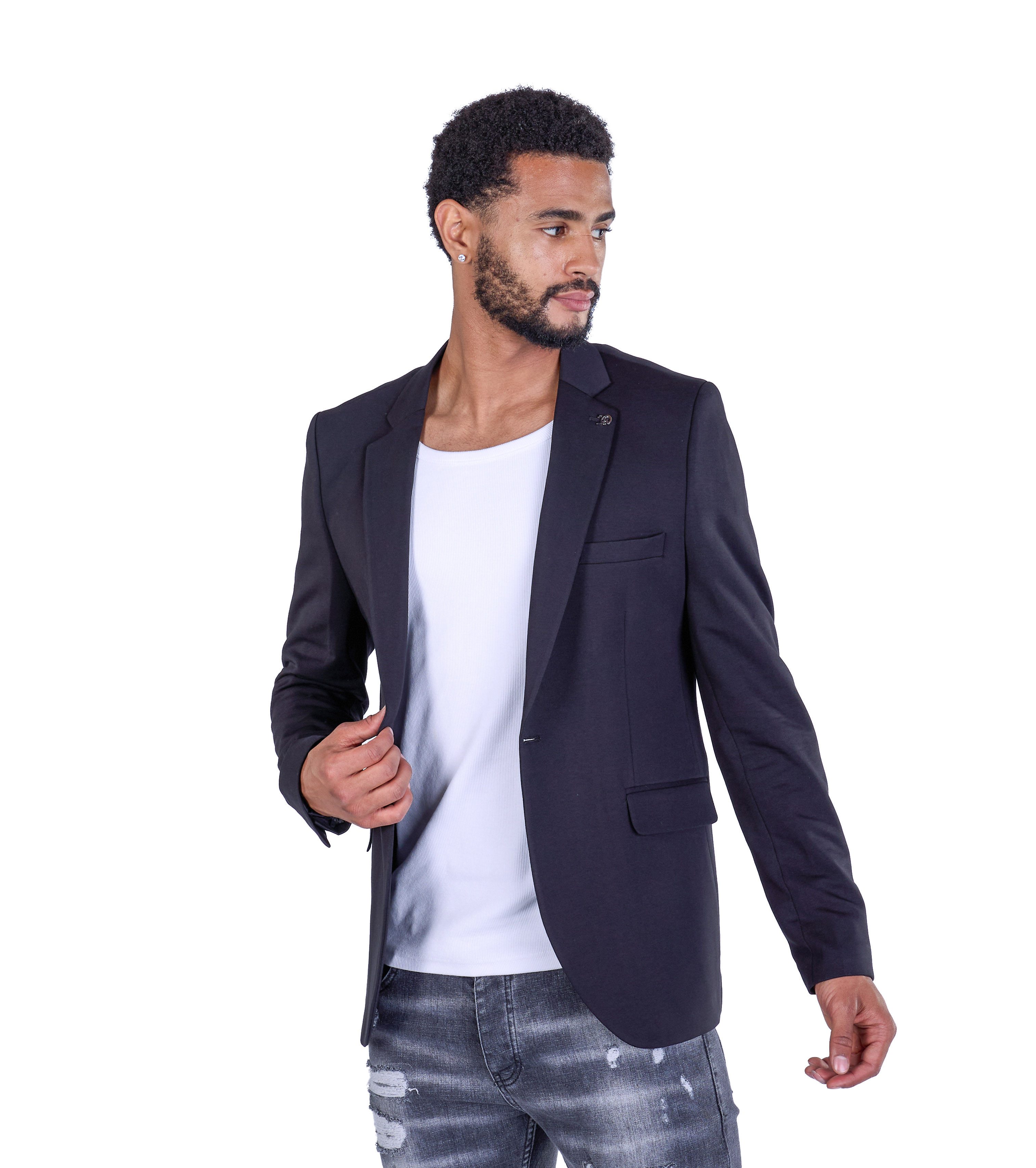 Denim Distriqt Sakko Designer Slim Fit Totenkopf Herren Sakko Schwarz 50