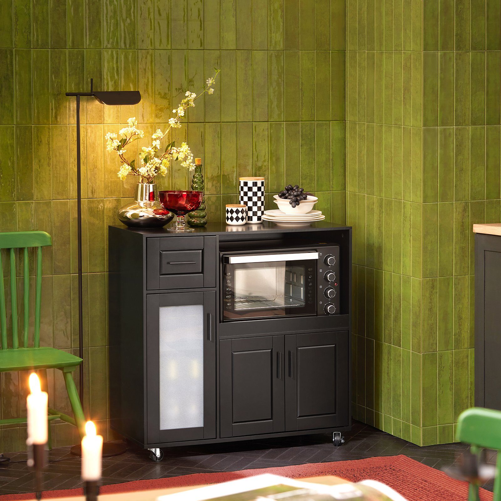 SoBuy Sideboard FSB78, Aufbewahrungsschrank Küchekommode Küchentrolley, auf Rollen Küchenwagen Mikrowellenschrank Küchenschrank Rollwagen