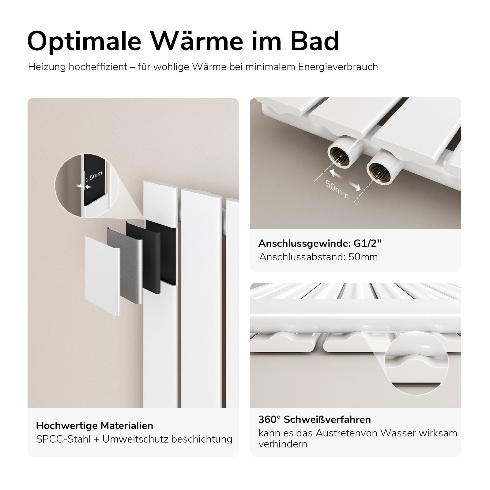 EMKE Heizkörper Einlagig Flach Horizontal Design Paneelheizkörper Höhe: 63cm, Seitenanschluss Weiß