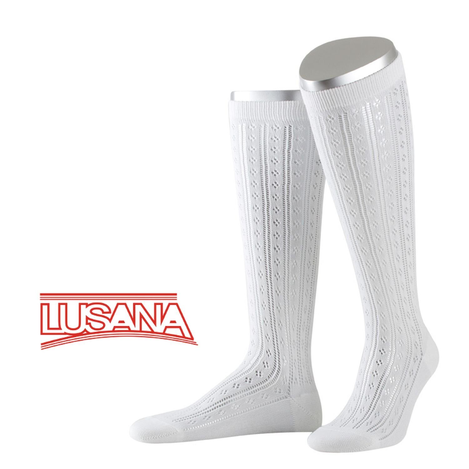 Lusana Trachtensocken Kniestrümpfe mit Ajourmuster