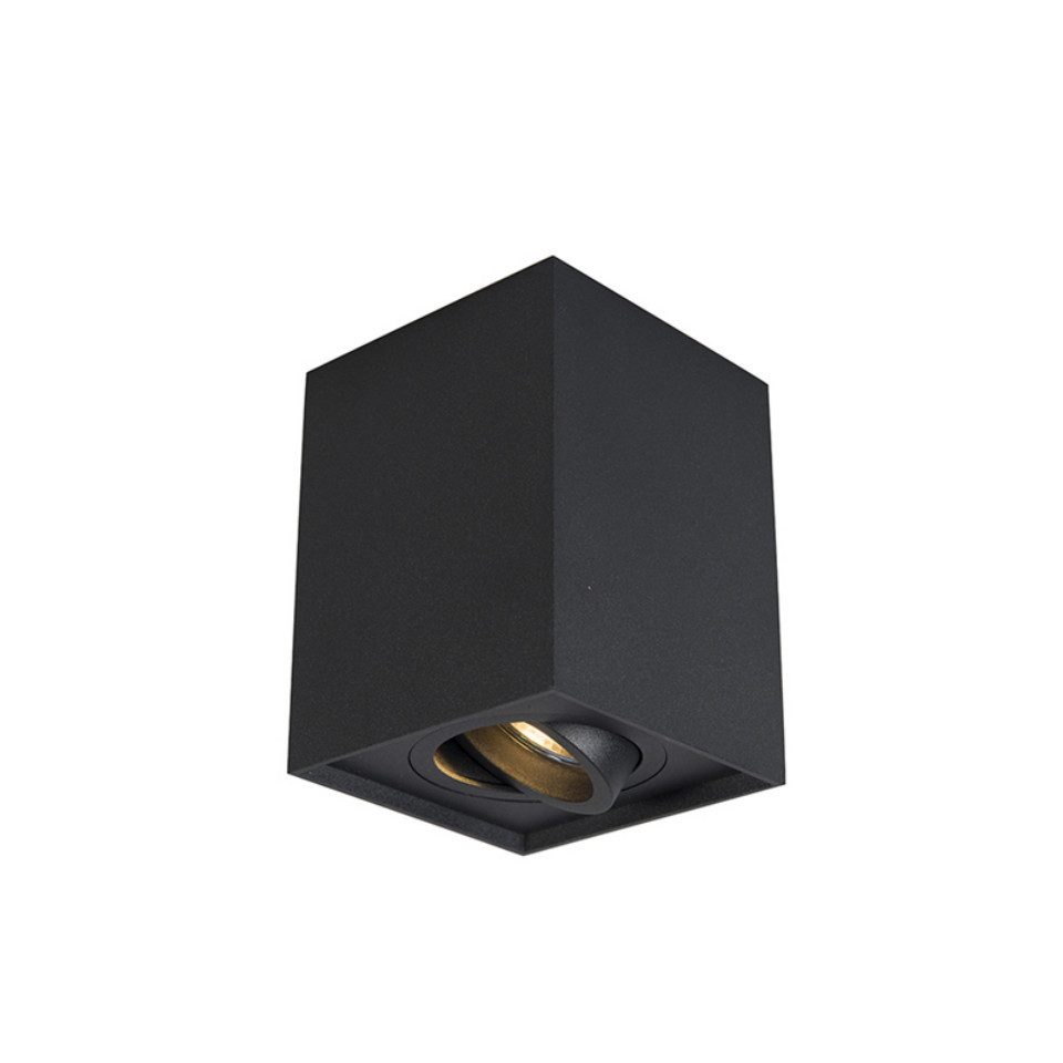Qazqa LED Aufbaustrahler Quadro, LED wechselbar, GU10, Schwarz, Modern, Stahl, 1-flammig