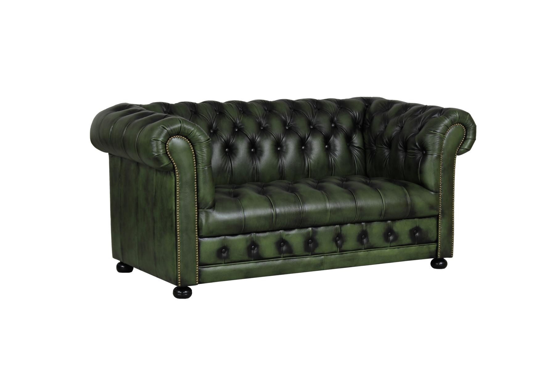Salottini Chesterfield-Sofa Sofa Chesterfield 2-Sitzer Couch Clyde Ledersofa Salottini grün, 1 Teile, Handarbeit