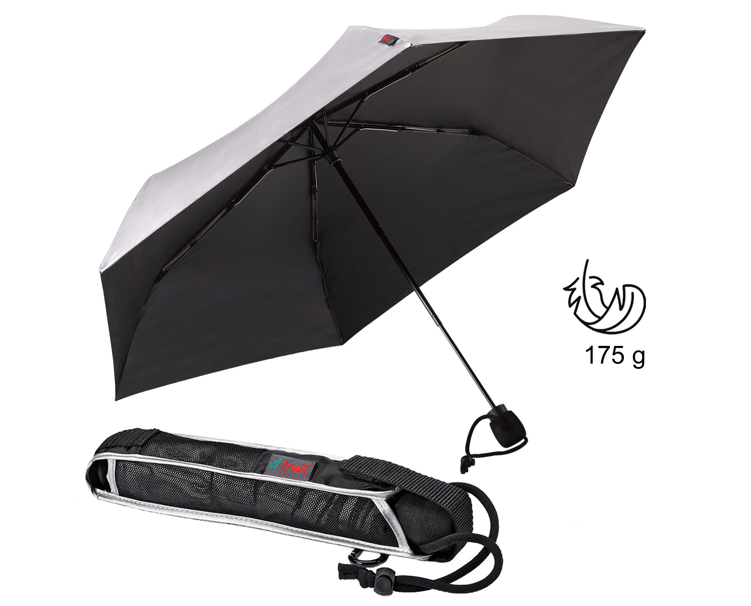 EuroSCHIRM® Taschenregenschirm light trek® ultra, silber, besonders leicht, kompakte Größe und mit UV-Schutz 50+