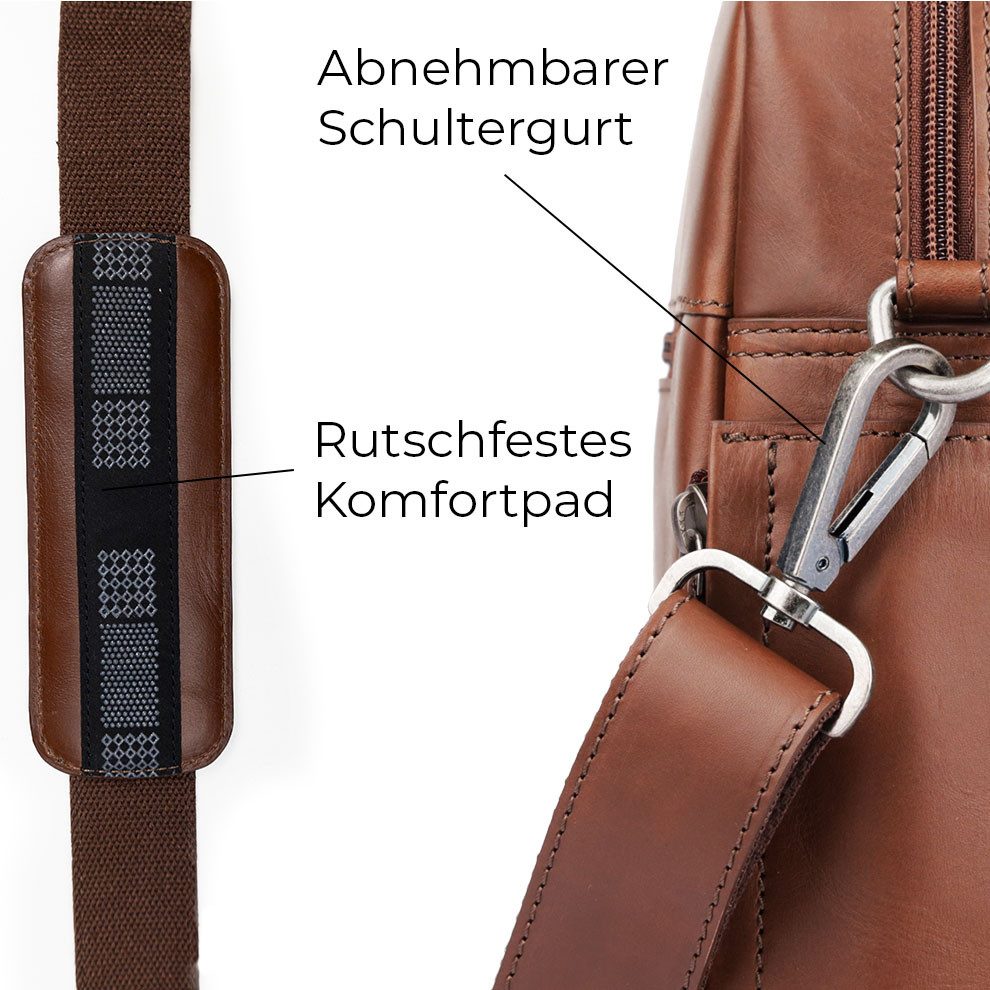 Gentlemen's Laptoptasche Slim - Notebooktasche aus Leder mit Schultergurt 14 & 16 Zoll, Echtleder, großes Hauptfach, Schultergurt, Geschenkverpackung