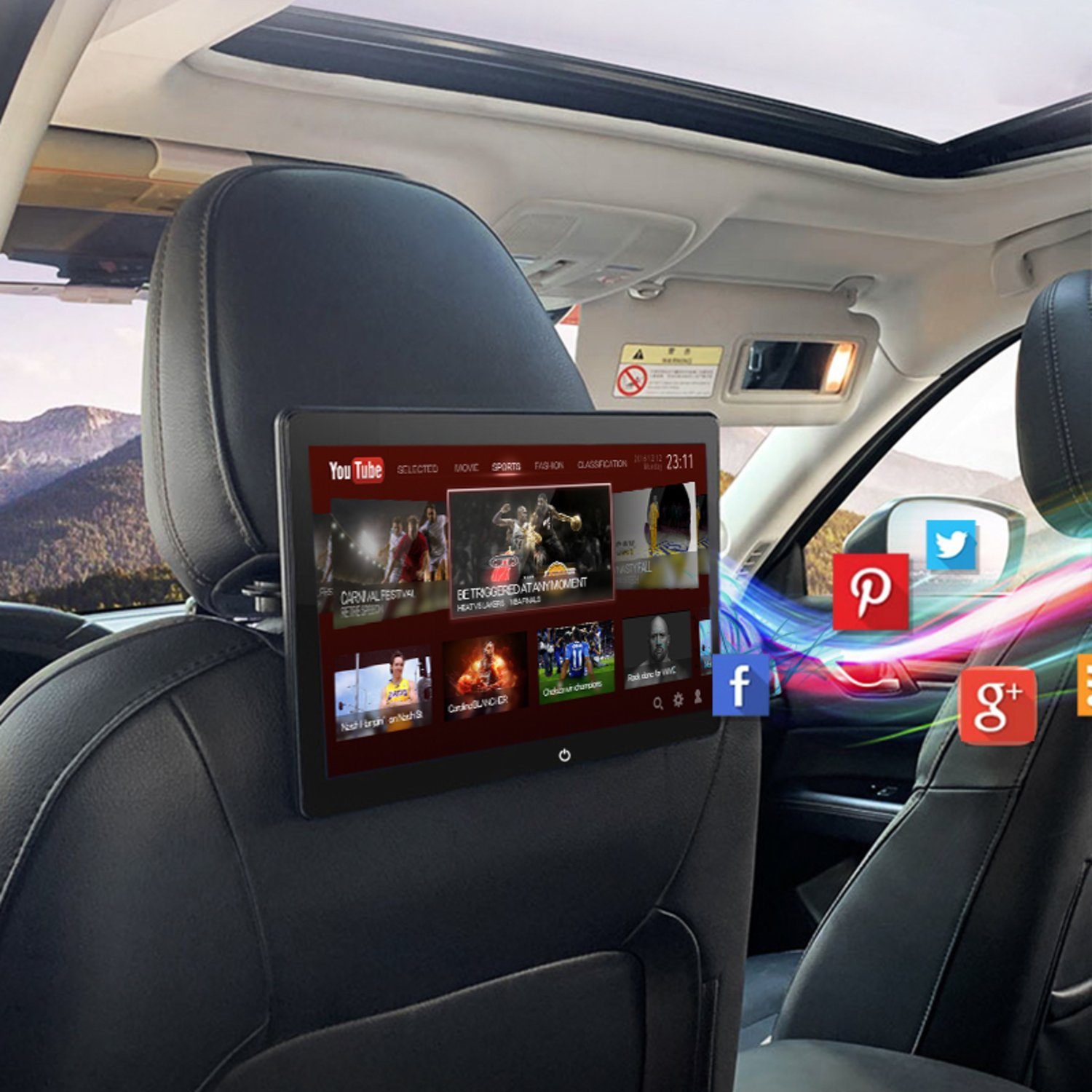 TAFFIO Univers. Auto Kopfstützen Android WiFi Bluetooth LTE Monitor 12"Touch Navigationsgerät