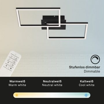 Briloner Leuchten LED Deckenleuchte 3149-015, CCT Farbtemperatursteuerung, Fernbedienung, dimmbar, Nachtlicht, Timer, LED fest verbaut, Kaltweiß, Neutralweiß, Tageslichtweiß, Warmweiß, Deckenlampe, 50x38,8x7,8cm, Schwarz, 30W, Wohnzimmer, Schlafzimmer