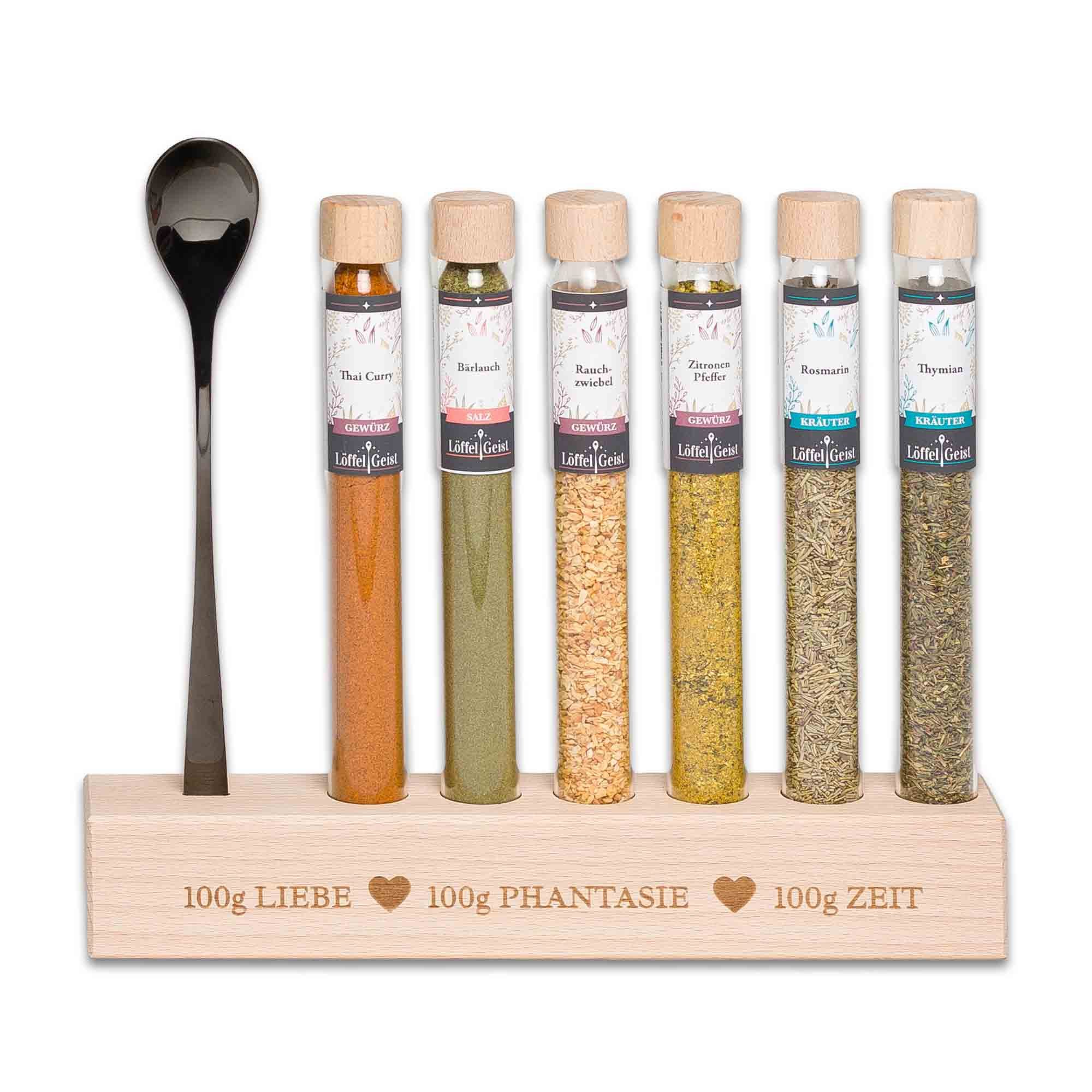 Löffelgeist Lebensmittel-Geschenkset 100g Liebe 100g Phantasie 100g Zeit Geschenkbox
