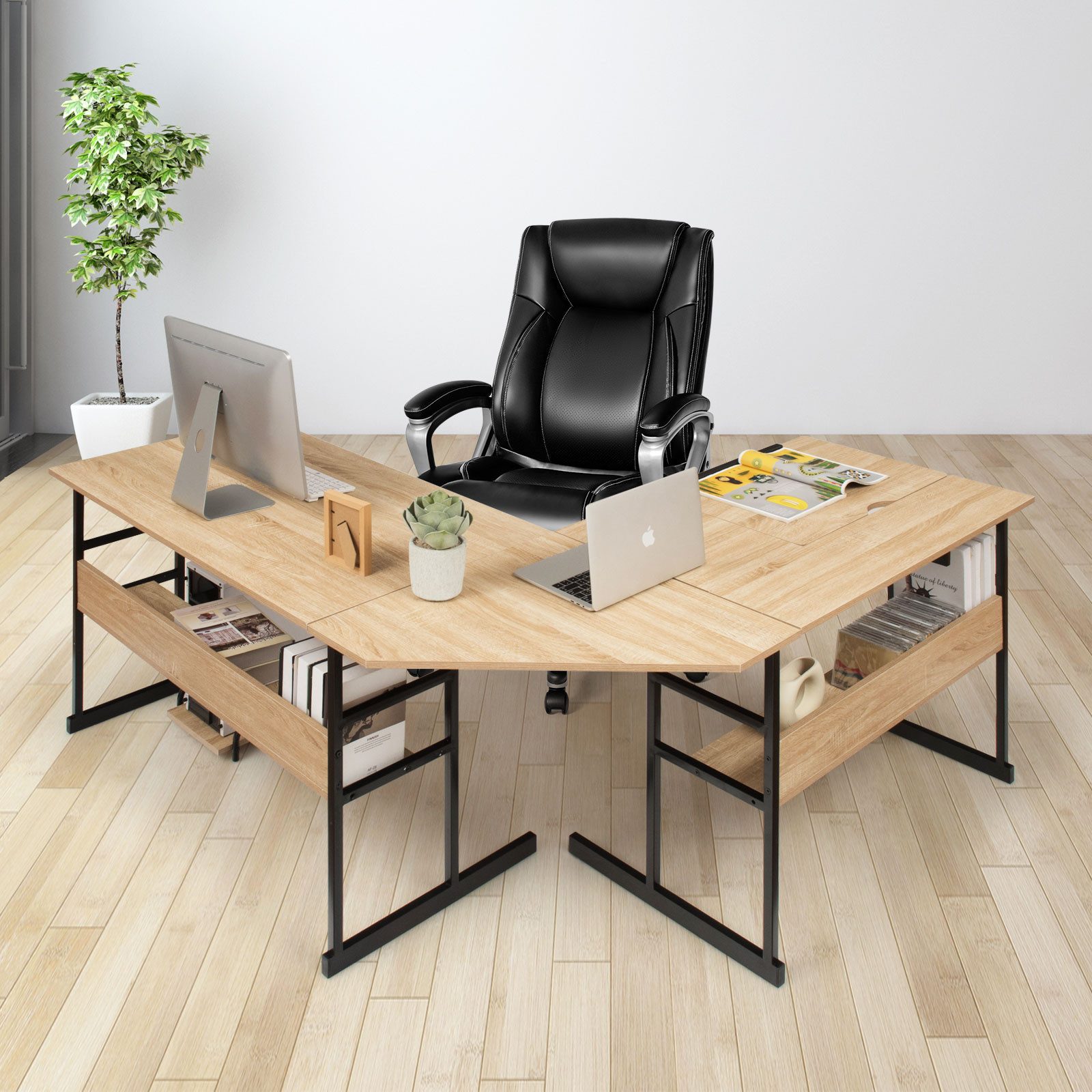 COSTWAY Eckschreibtisch, mit Stauraum, CPU-Ständer & Regal, neigbar, L-förm günstig online kaufen