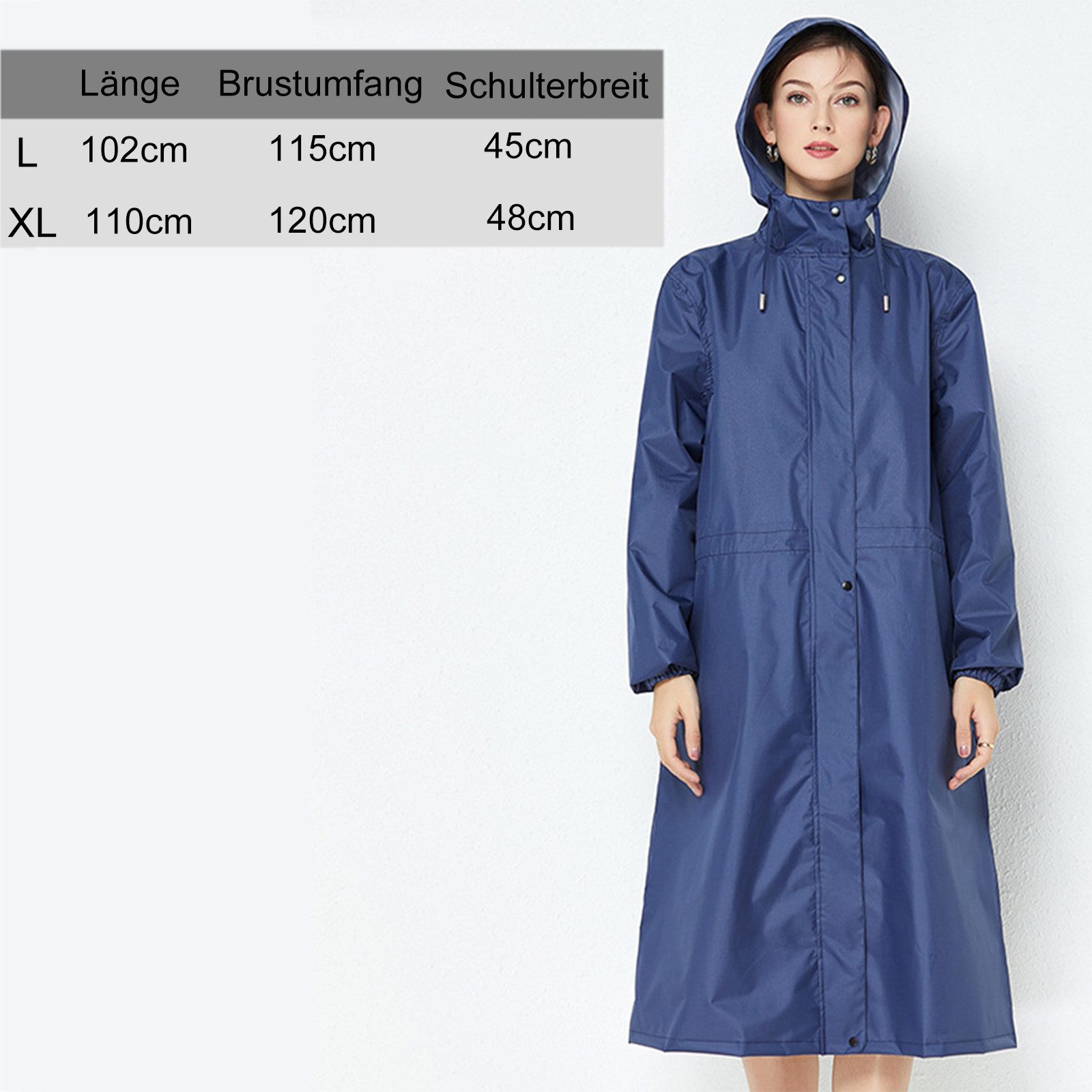 MOPUEA Regenjacke Lange Regenjacke Wasserdicht Winddicht Leicht Faltbar Outdoor Jacke (Regenjacke für Alltag, Reisen und wechselhaftes Wetter, Leicht faltbar, s – Bild 5 von 5