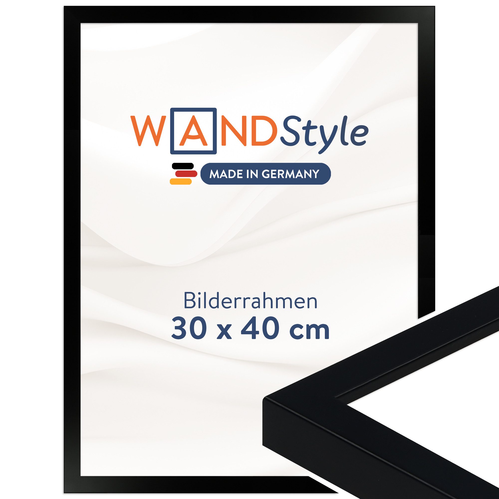 WANDStyle Bilderrahmen H950, Schwarzer Bilderrahmen 30x40 Holz, Moderner Fotorahmen Schwarz 30x40