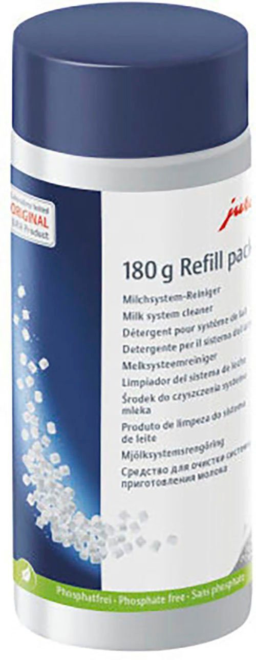 JURA Mini-Tabs, Nachfüllflasche, 180 g Milchsystem-Reiniger (Packung, [- Nachfüllflasche für Dosiersystem für 30 Reinigungen)