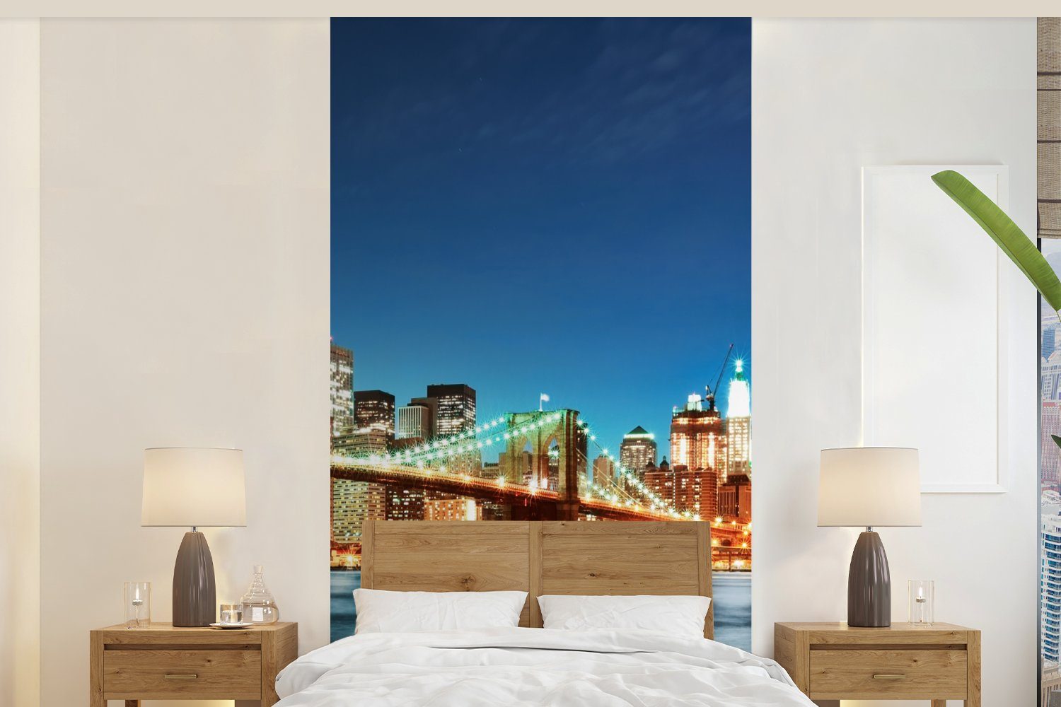 MuchoWow Fototapete New York - Brücke - Architektur - Brooklyn - Licht, Matt, bedruckt, (2 St), Vliestapete für Wohnzimmer Schlafzimmer Küche, Fototapete
