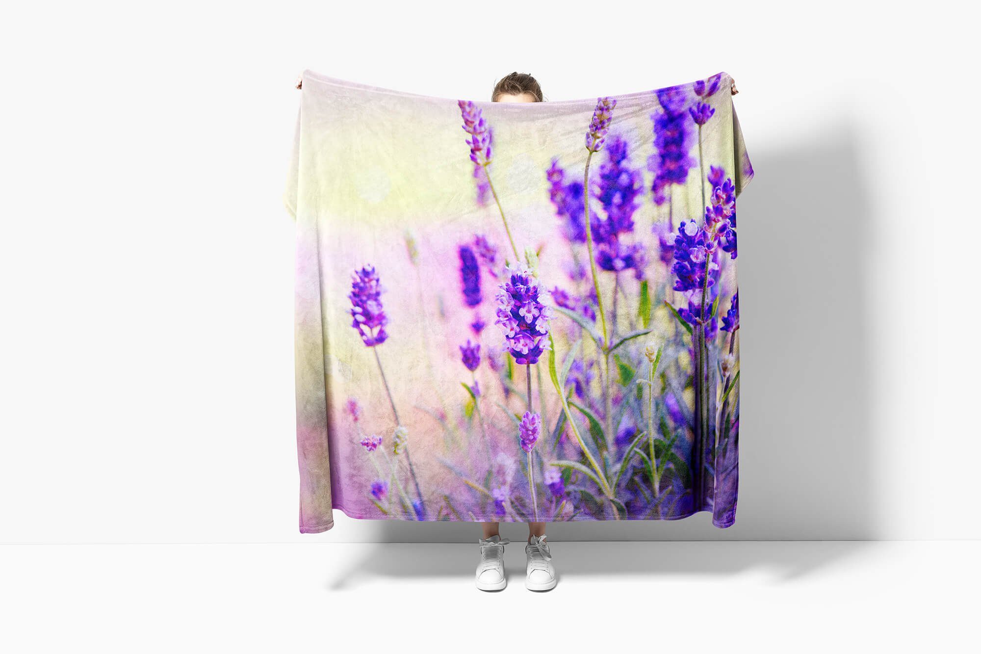 Baumwolle-Polyester-Mix (1-St), Strandhandtuch Fotomotiv Art Sinus Handtücher Blau Wild, Handtuch Lavendel Handtuch Saunatuch mit Kuscheldecke