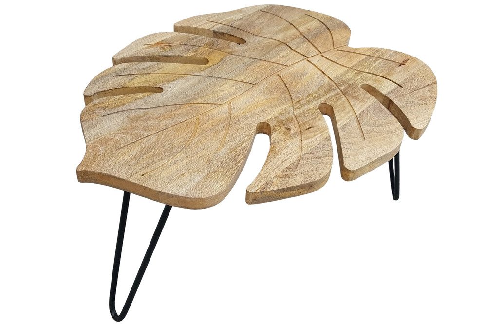 riess-ambiente Couchtisch LEAF 75cm natur/schwarz - Mango-Massivholz, Hairpin Legs, handmade (Einzelartikel, 1-St), Natürlicher Beistelltisch im Blattform - ideal f. Wohn- & Schlafzimmer
