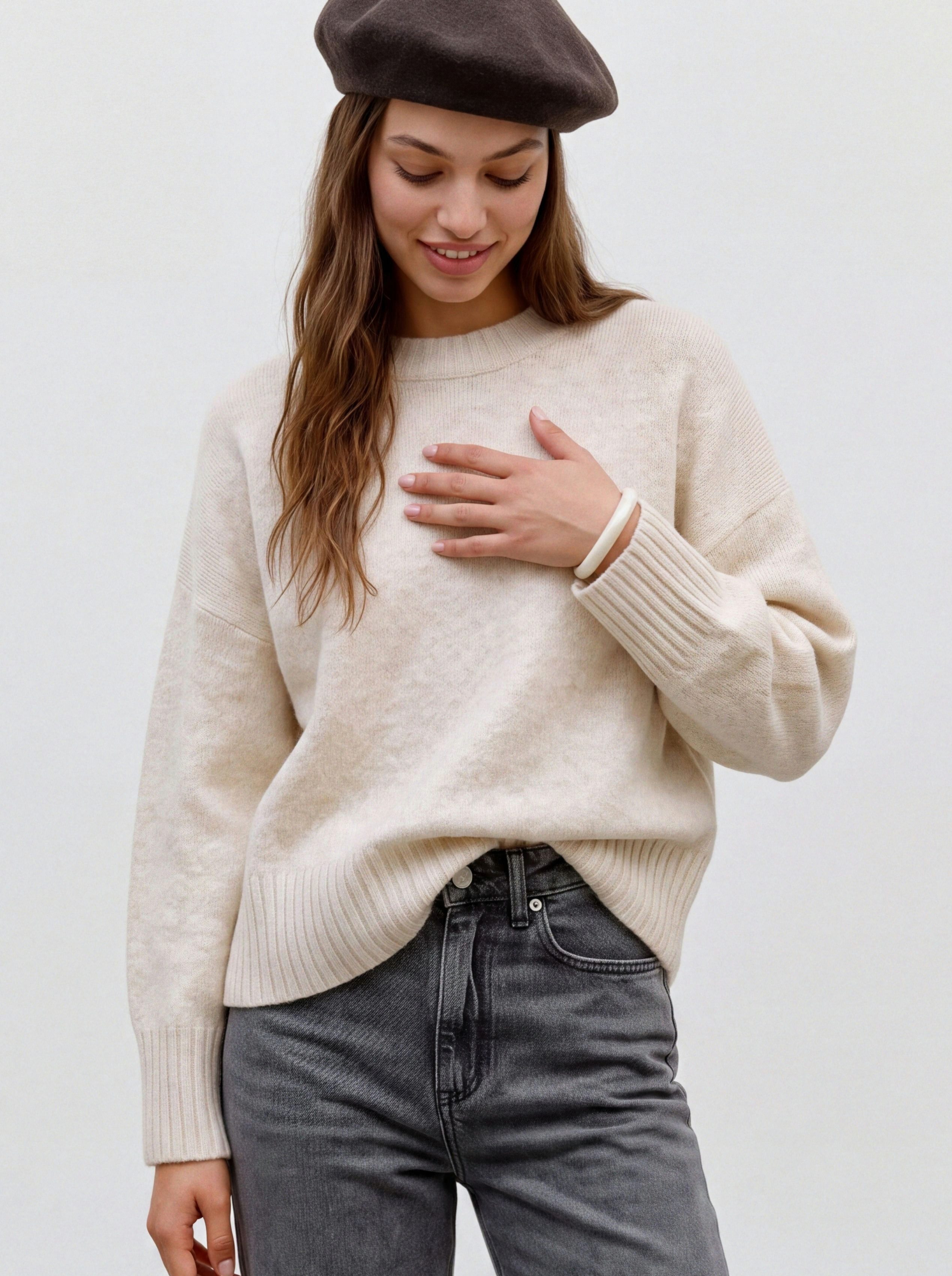TOPSHOP Rundhalspullover TSDAISY LS KNITTED JUMPER KNT NOOS Materialmix, kürzer geschnitten