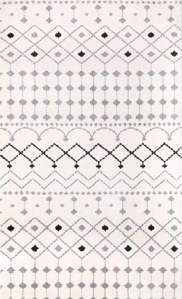 JVmoebel Teppich Weißer orientalischer Teppich mit schwarzem Muster und Kurzflor, Höhe: 230 mm, Made in Europa