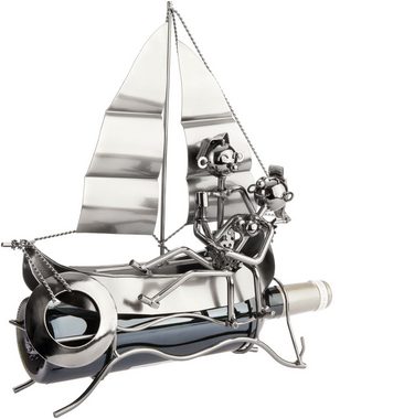 BRUBAKER Weinflaschenhalter Segelboot mit Liebespaar, (inklusive Grußkarte), Metall Skulptur, romantisches Geschenk