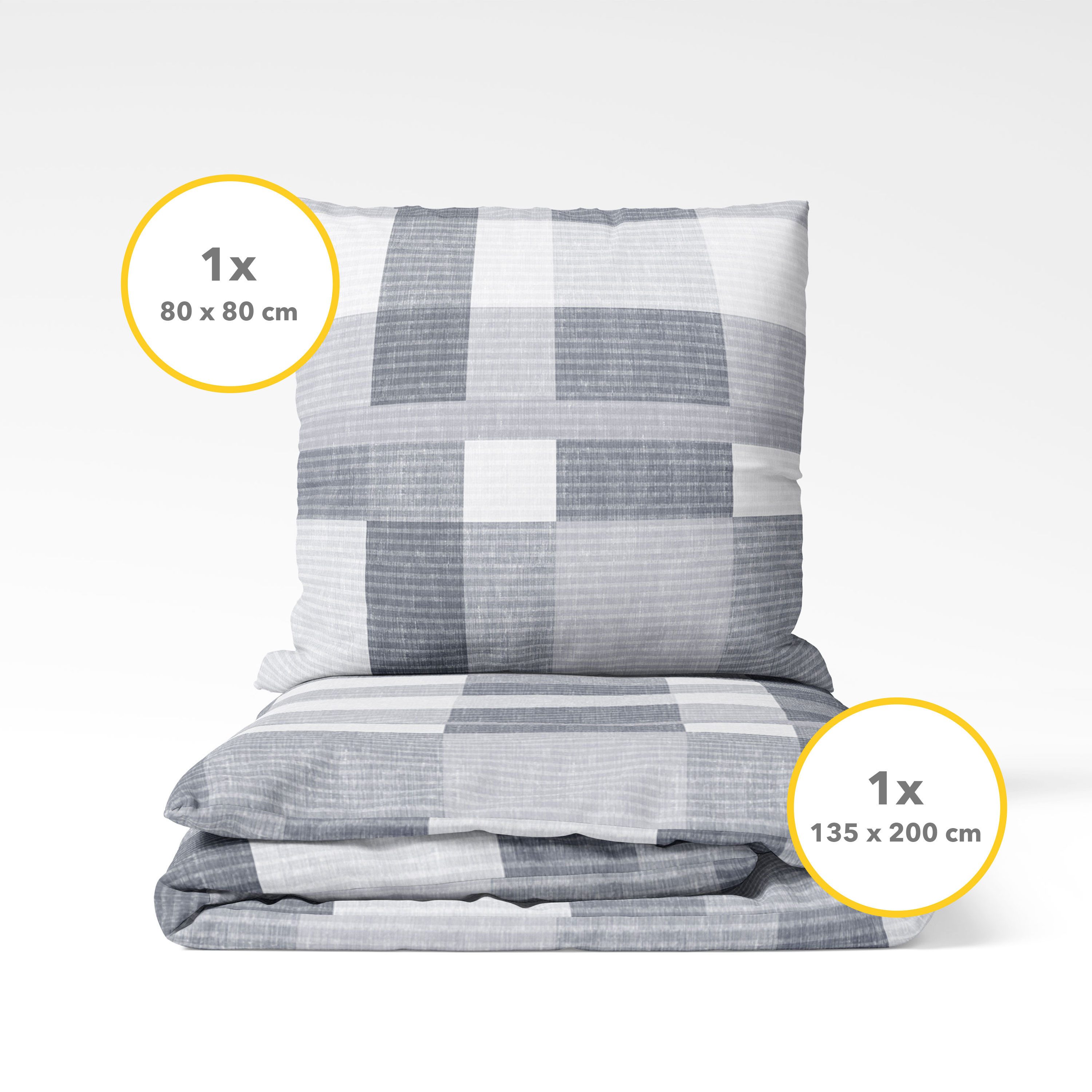 Träumschön Bettwäsche Premium Set aus Baumwolle 135x200 oder 155x220 cm, Muster Kariert grau, Baumwolle, 2 teilig, mit Reißverschluss, luftig und leichte Sommerbettwäsche
