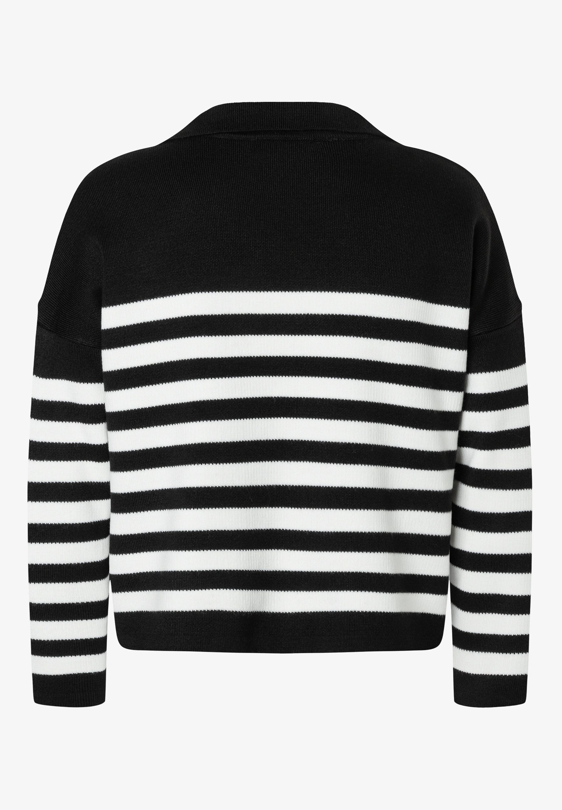 MORE&MORE Wollpullover MORE & MORE Streifenpullover mit Kragen schwarz günstig online kaufen