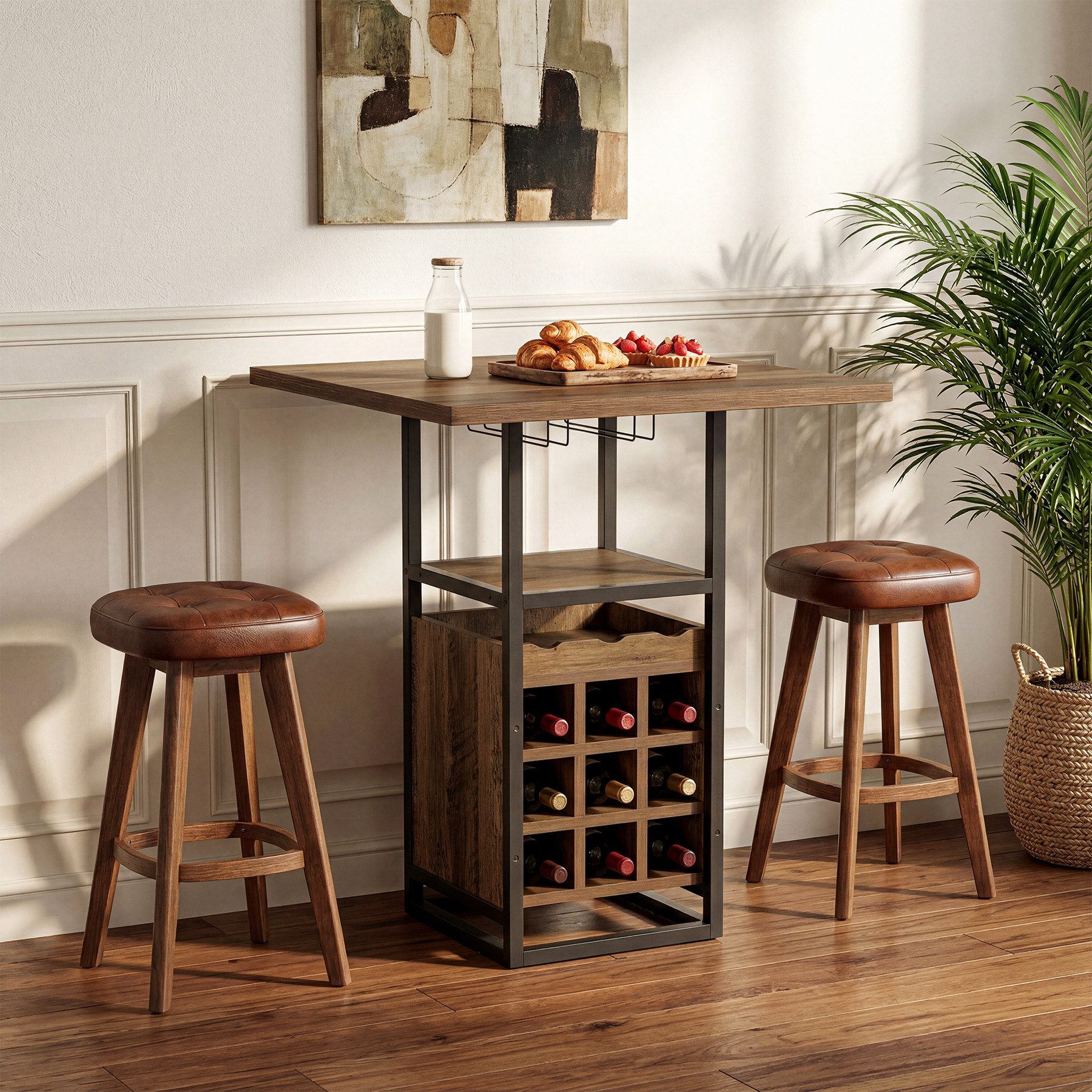 Tribesigns Bartisch 95cm hoher quadratischer Weinschrank, Bistrotisch mit Glashalter – Bild 5 von 5