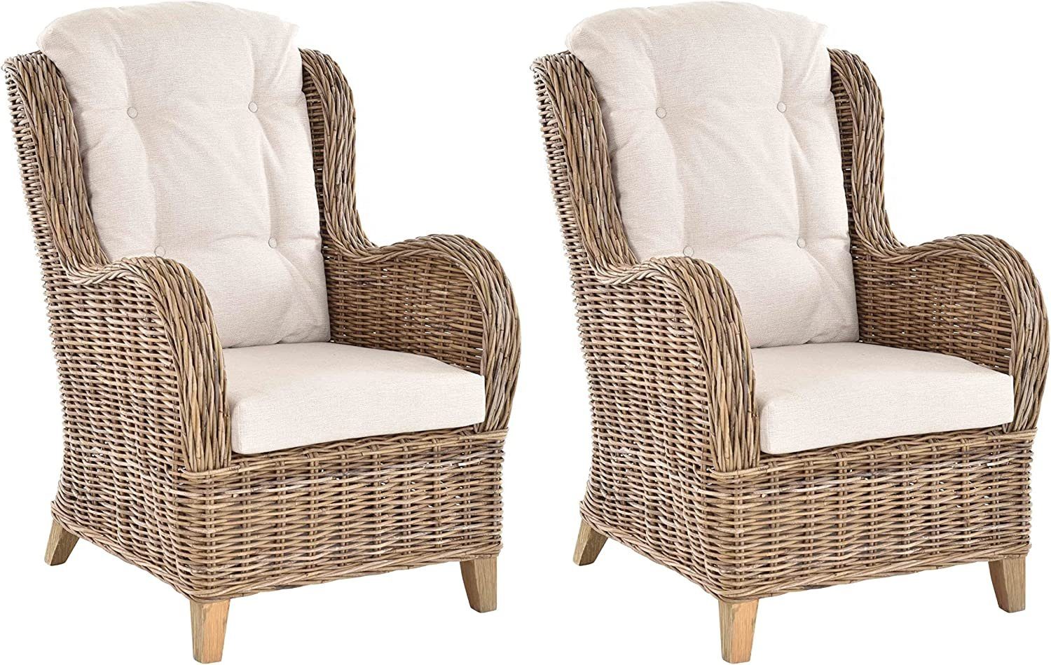 Krines Home Loungesessel Set/2 Lesesessel Birmingham Rattansessel Rattanmöbel Set Sessel Rattan