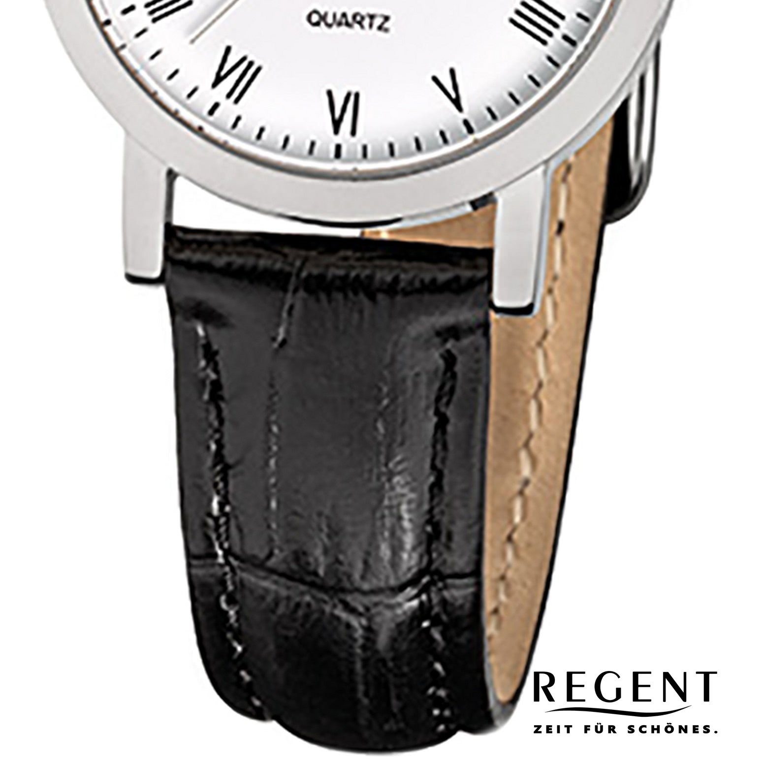 28mm), rund, (ca. schwarz Damen klein Regent Quarzuhr Regent Damen-Armbanduhr Lederarmband Analog, Armbanduhr