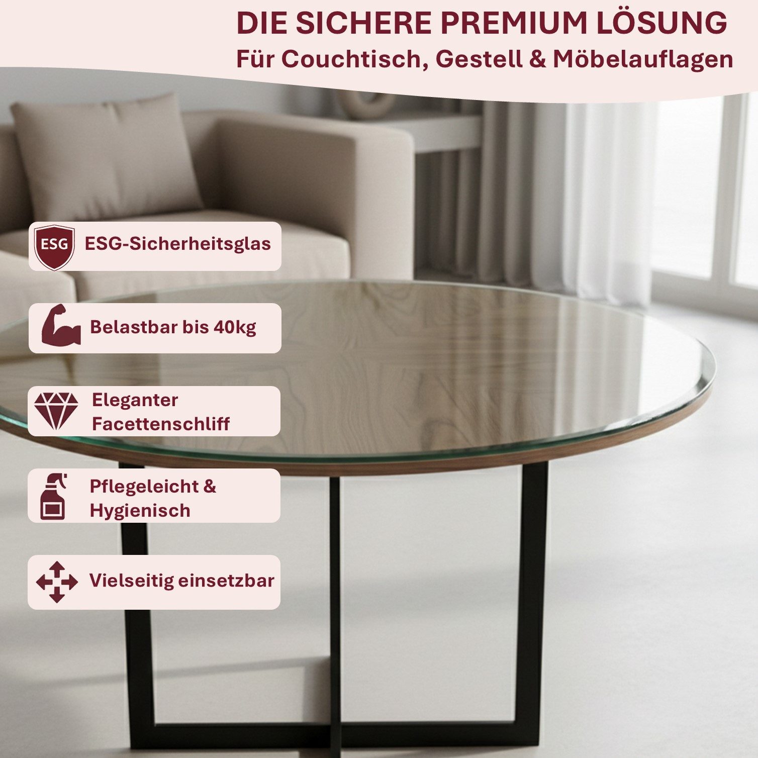 HOOZ Tischplatte Glasplatte ESG Klarglas 6 mm – Tischplatte Kaminschutz, viele Größen (Einzelprodukt, belastbare Glasauflage), Ersatzglasplatte für Tischgestell, Schutzglas & Bodenschutzplatte