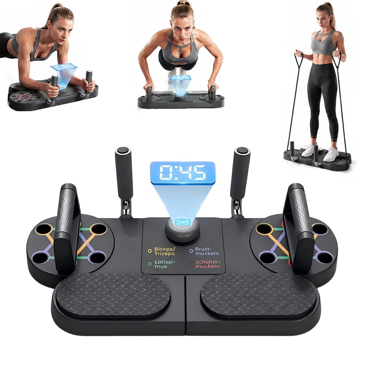 Toomoke Liegestützgriffe 3 in 1 Push-Up Liegestützbrett mit LED-Zähler Faltbare Fitnessboard (Oberkörpertraining für Brust, Schultern, Rücken & Trizeps, Fitnessgerät für Zuhause, Training für Brust Schulter Rücken & Trizeps, Multifunktionale Trainingsplat