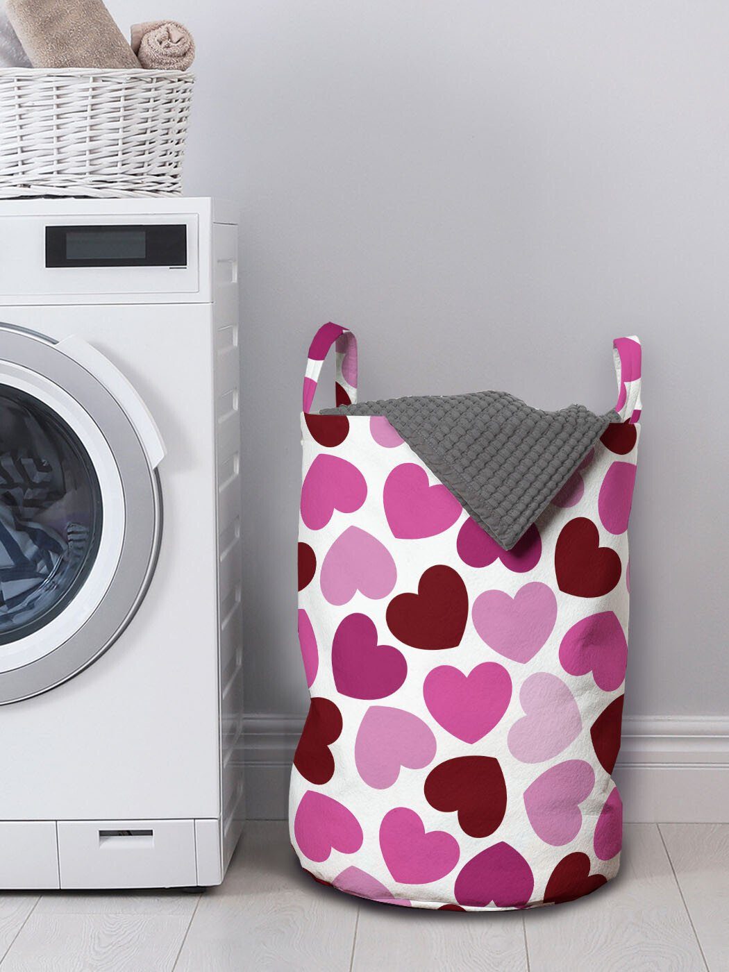 Abakuhaus Wäschesäckchen Waschsalons, Liebes-Herz-Muster Griffen mit Wäschekorb Kordelzugverschluss Babydusche für