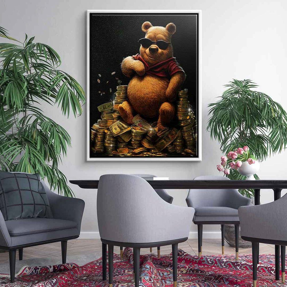 Pu Bear Pooh Leinwandbild, goldener Rahmen premium Luxus the Leinwandbild DOTCOMCANVAS® Geld Winnie Money Bär der