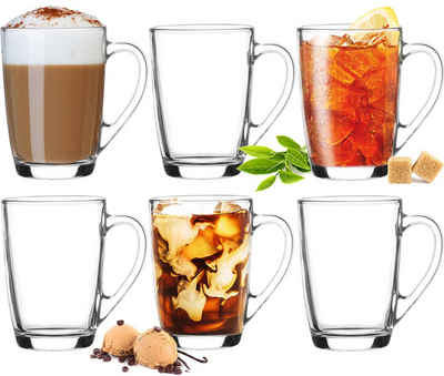 PLATINUX Latte-Macchiato-Glas Kaffeegläser mit Griff, Glas, Teegläser 250ml(max 320ml) Frühstücksgläser Trinkgläser Macchiato