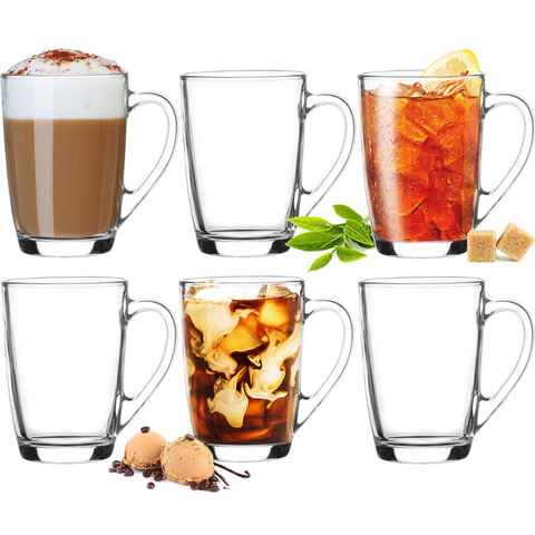 PLATINUX Latte-Macchiato-Glas Kaffeegläser mit Griff, Glas, Teegläser 250ml(max 320ml) Frühstücksgläser Trinkgläser Macchiato