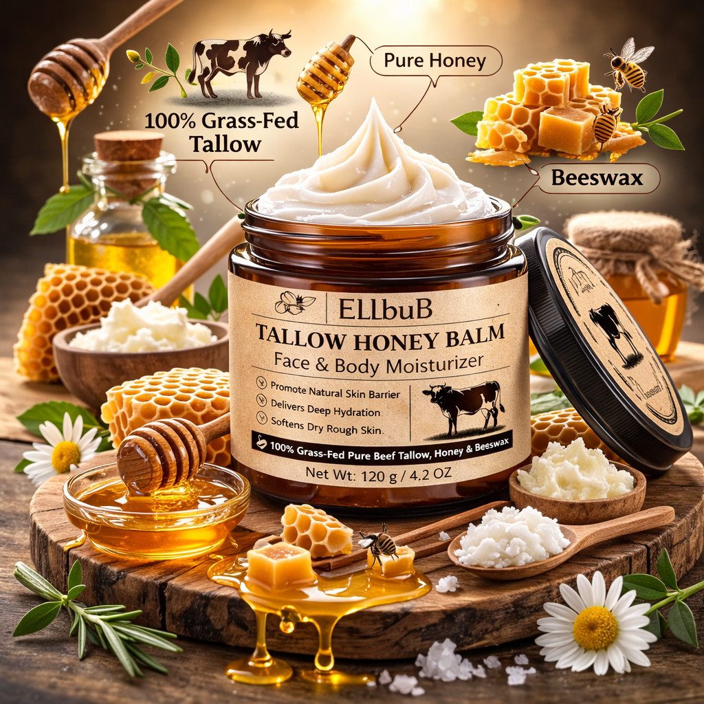 NEXGEN LUXUS SCHÖNHEIT & HAUTPFLEGE Körpercreme Hautpflege Rindertalg Honig Beef Tallow Creme Gesicht Balsam 120 g Packung, 1-tlg., Aufgeschlagene Honigcreme Langanhaltende Feuchtigkeit Pflege