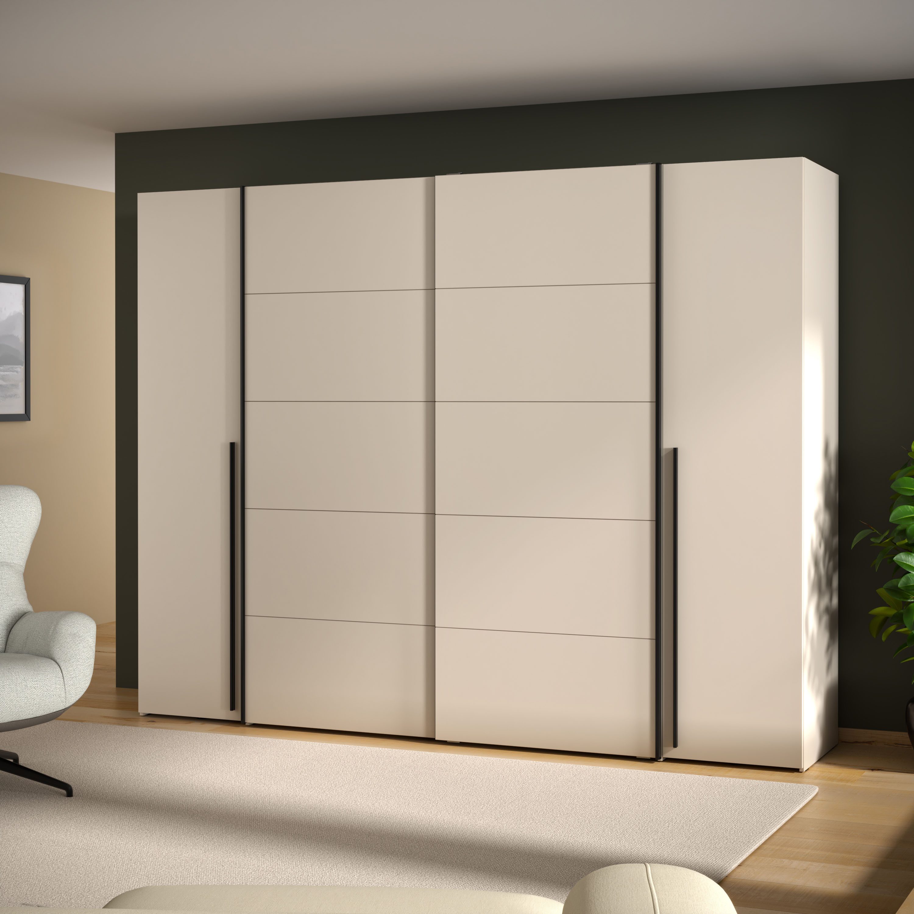 FORTE Kleiderschrank Narago, Kombischrank, modernes Design (B/H/T ca. 270/210/61cm, auch mit Premiumausstattung) Kombination aus Schwebetüren mit seitlichen Drehtüren, Made in Europe