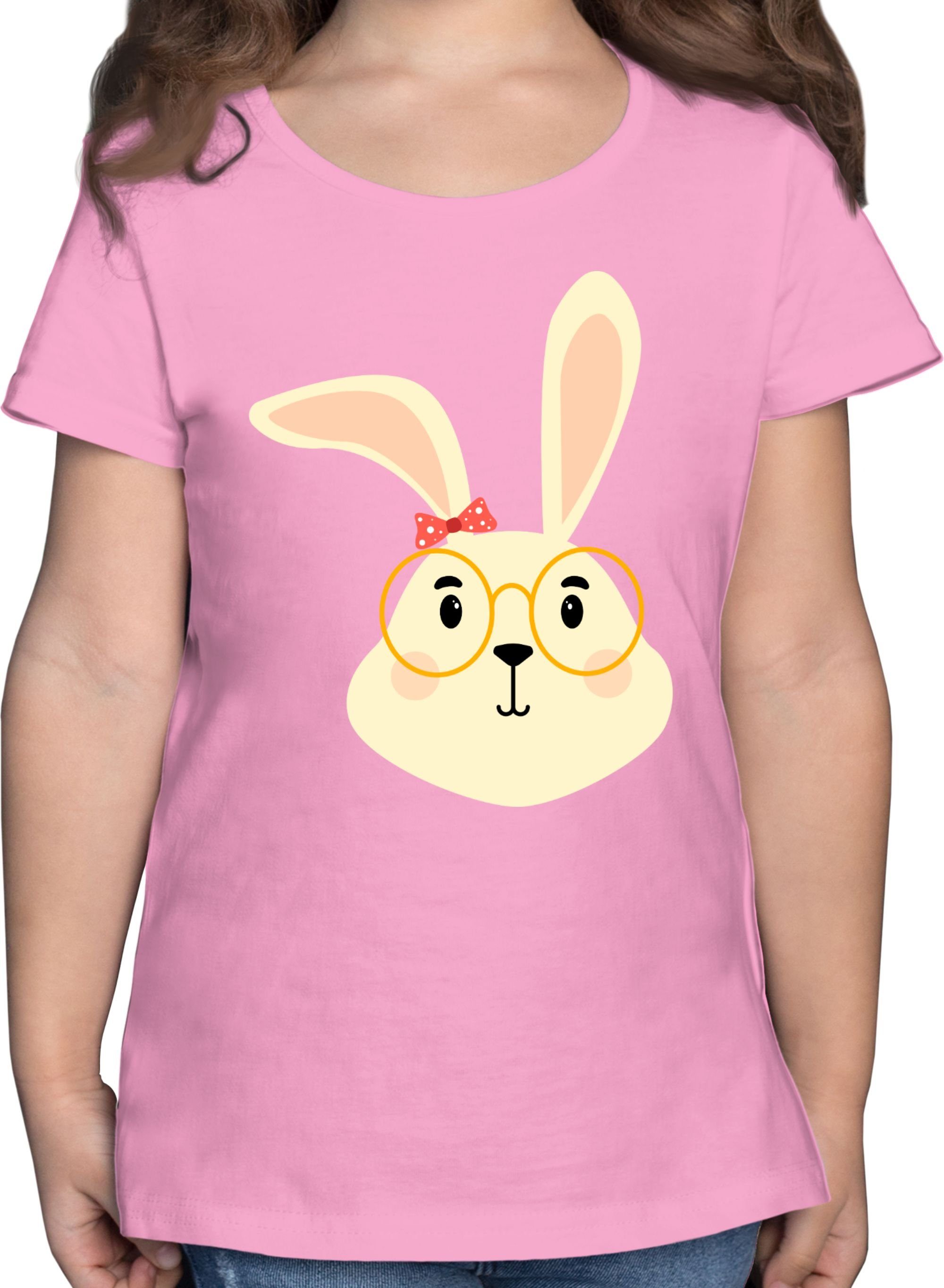 Shirtracer T-Shirt Süßer Hase mit Brille und Band Tiermotiv Animal Print 2 Rosa | T-Shirts