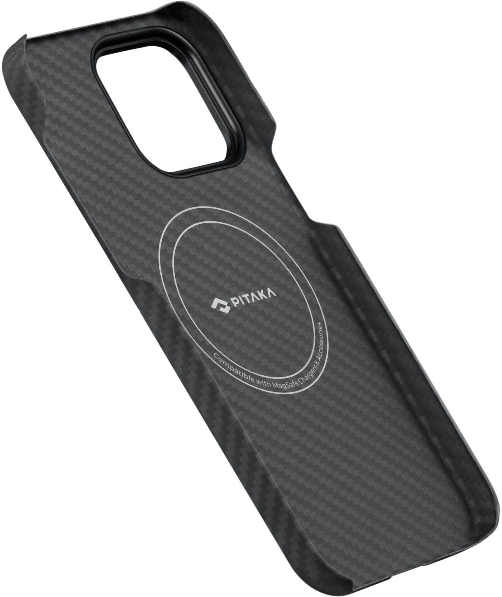 Pitaka Handyhülle MagEz Case 3 for Pro Max iPhone 14 Black/Grey Twill, hergestellt aus 1500D Aramid-Fasern