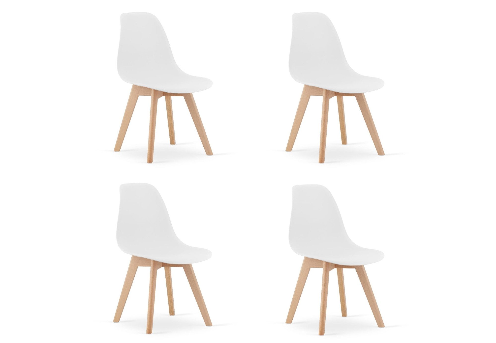 Home Collective Esszimmerstuhl Bürostuhl, Küchenstuhl, Sitzmaterial Polypropylen (mit Holzbeinen aus Buche, 120 kg Sitzlast, 54,5 x 46 x 80 cm), weißer Sitz, natürliche Beine 4er Set