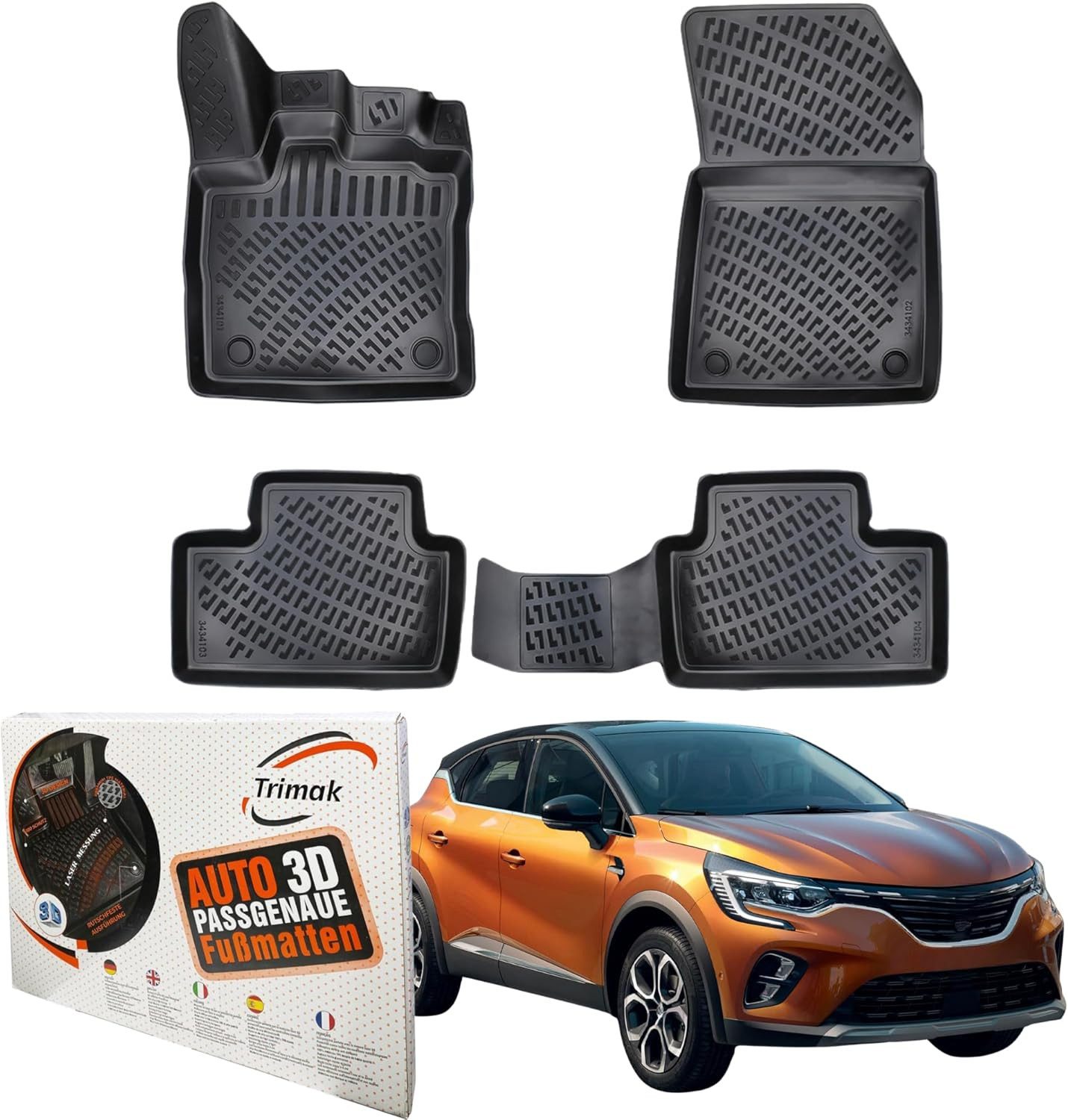 Trimak Passform-Fußmatten Oder Kofferraumwanne Oder Set für Renault Captur, Renault Captur 2. Gen. ab 2020 Gummimatten Auto TPE Allwetter