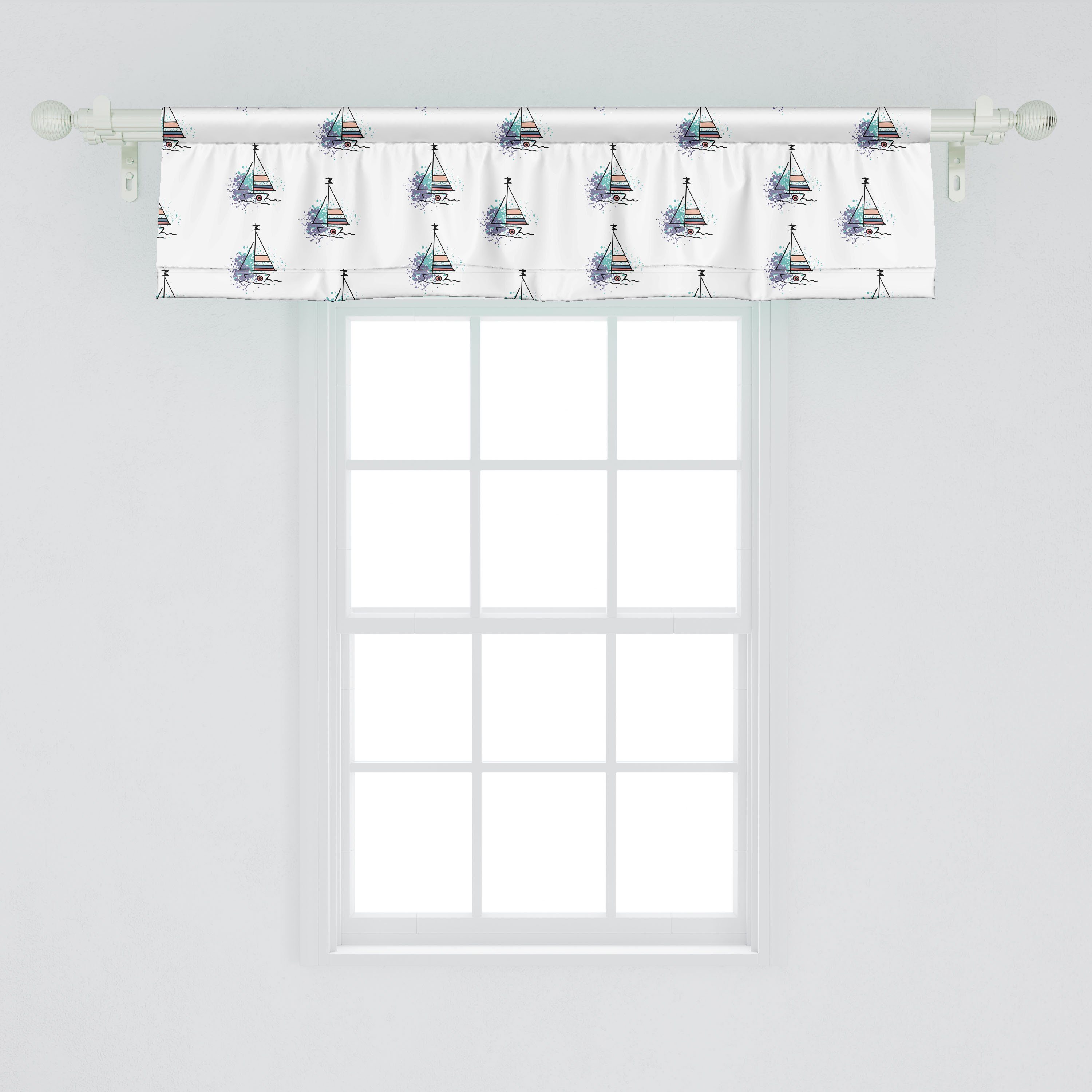 Scheibengardine Vorhang Volant für Küche Abakuhaus, Segel Kunst Schlafzimmer Seethema mit Boot Microfaser, Dekor Stangentasche