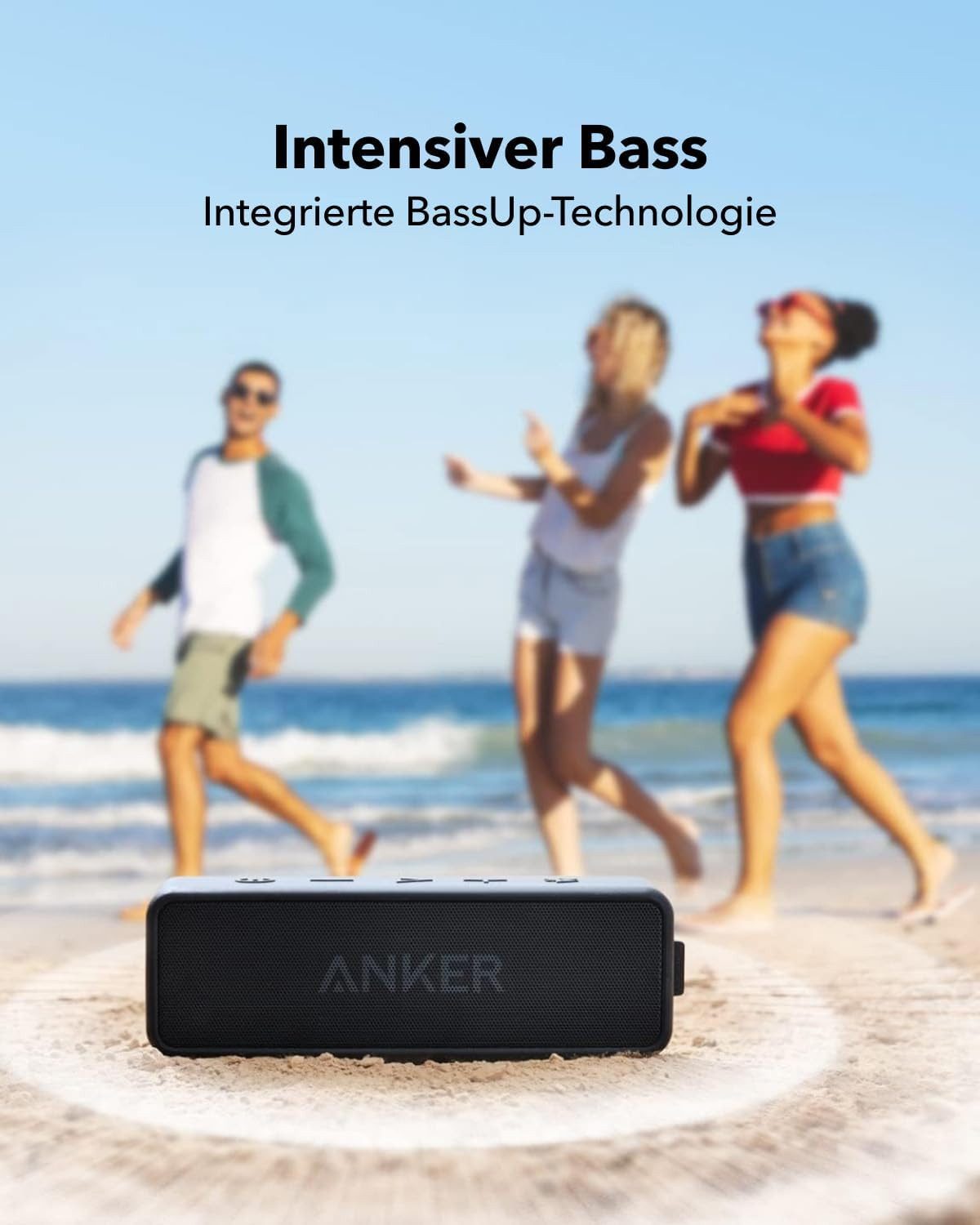 Anker SoundCore 2 mit Dualen Bass-Treibern 24h Akku Bluetooth-Lautsprecher (12 W, Verbesserter IPX7 Wasserschutz Bluetooth 5.0)