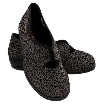 Fischer-Markenschuh Dora Hausschuh Leoprint, Weite H, Frotteefutter, Zum Schlupfen