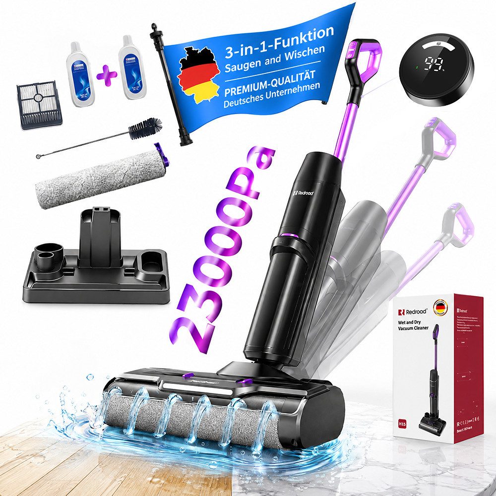 redroad Nass-Trocken-Akkusauger 2026 Saugwischer Smart 3 in 1 23kPa /450w/OLED Nass Trockensauger akku, 450 W, 40 dB/eiseIP44/OLED-Display/14X3800mhA/Nass Trockensauger akku