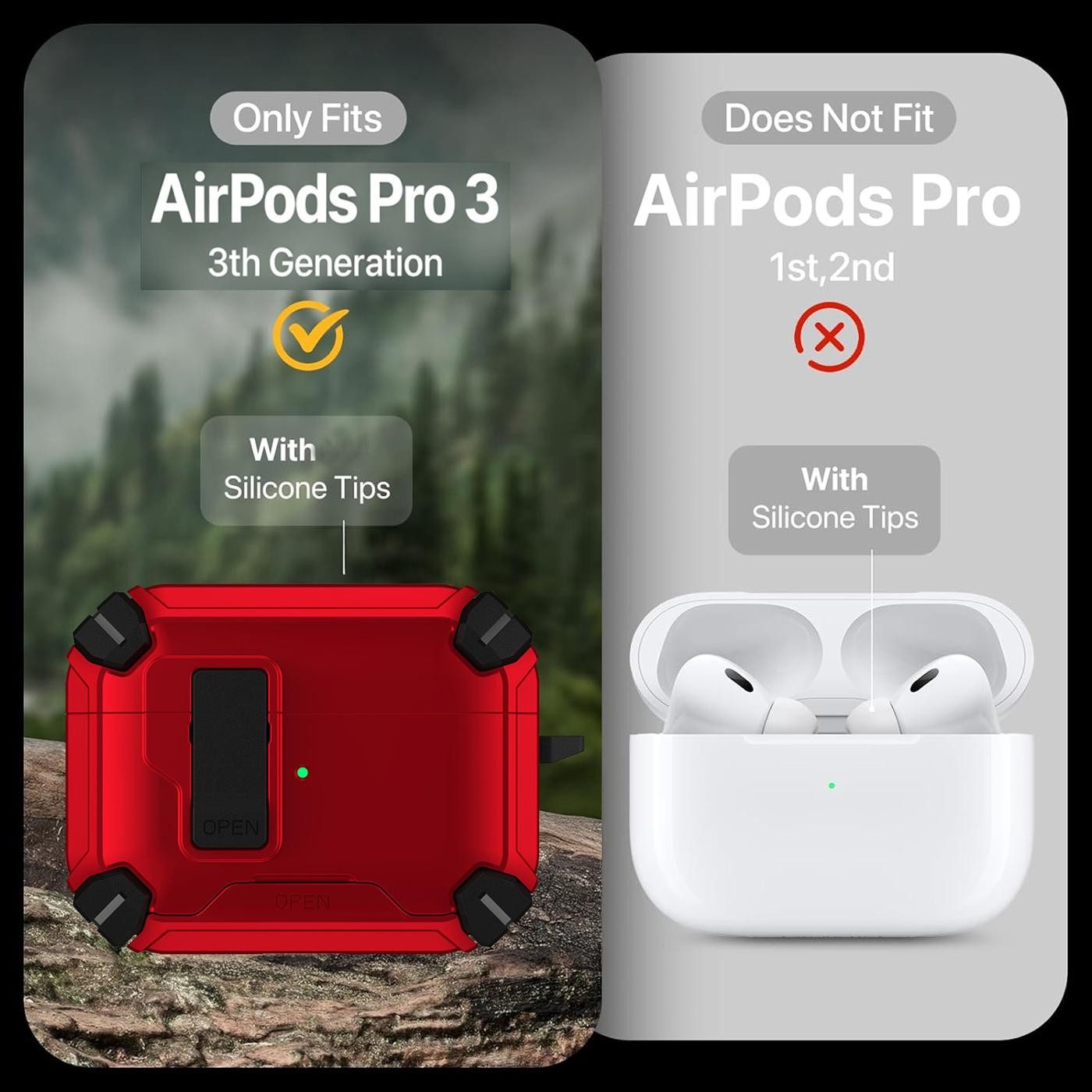 CoolGadget Kopfhörer-Schutzhülle Defender Hülle für Apple AirPods Pro 3 magnetisch mit Karabiner, 360° Full-Body Case Schutzhülle Handy Standfunktion magnetisch – Bild 3 von 5