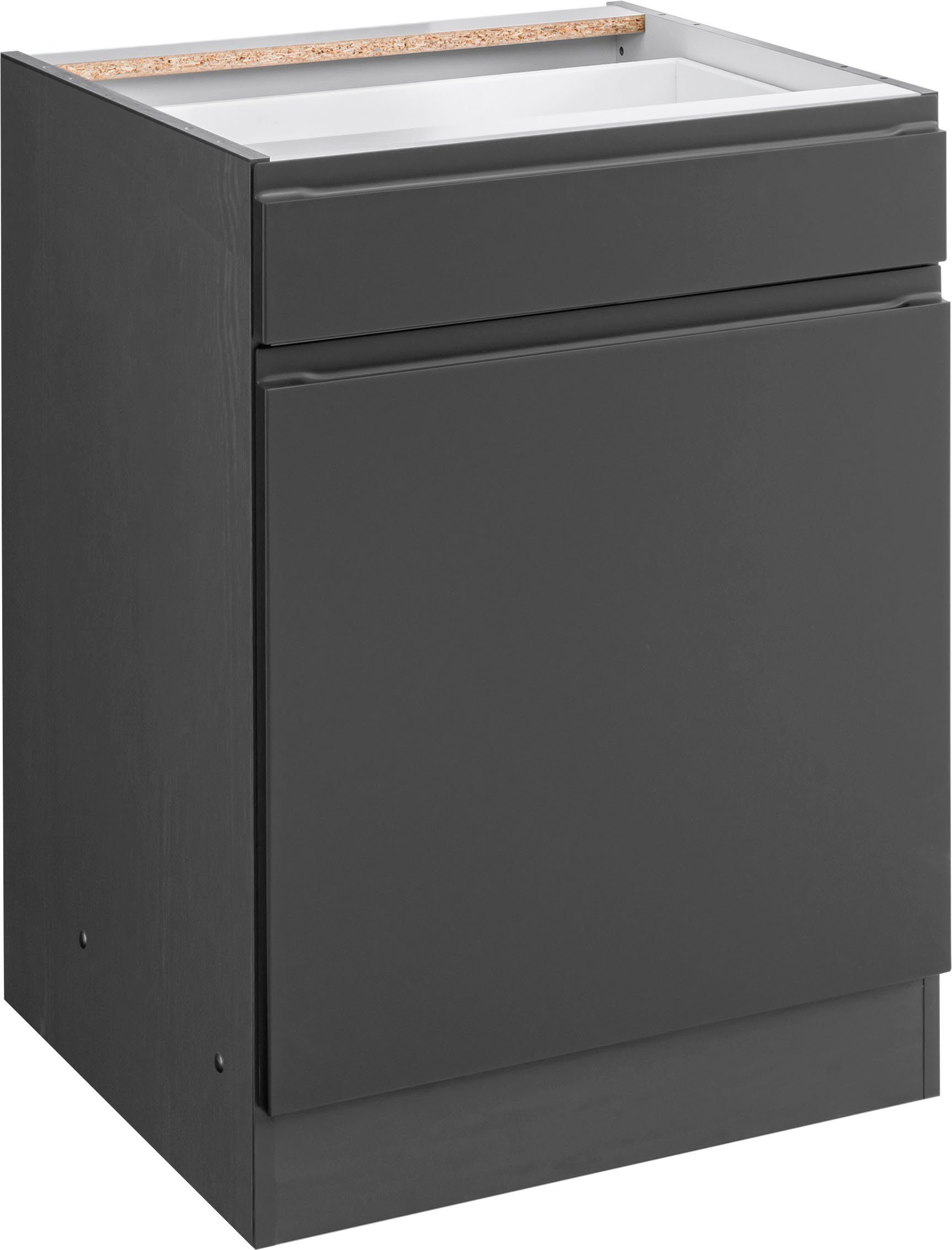 KOCHSTATION Unterschrank KS-Bruneck >>Bruneck<< 60 cm breit, für viel Stauraum, hochwertige MDF-Fronten