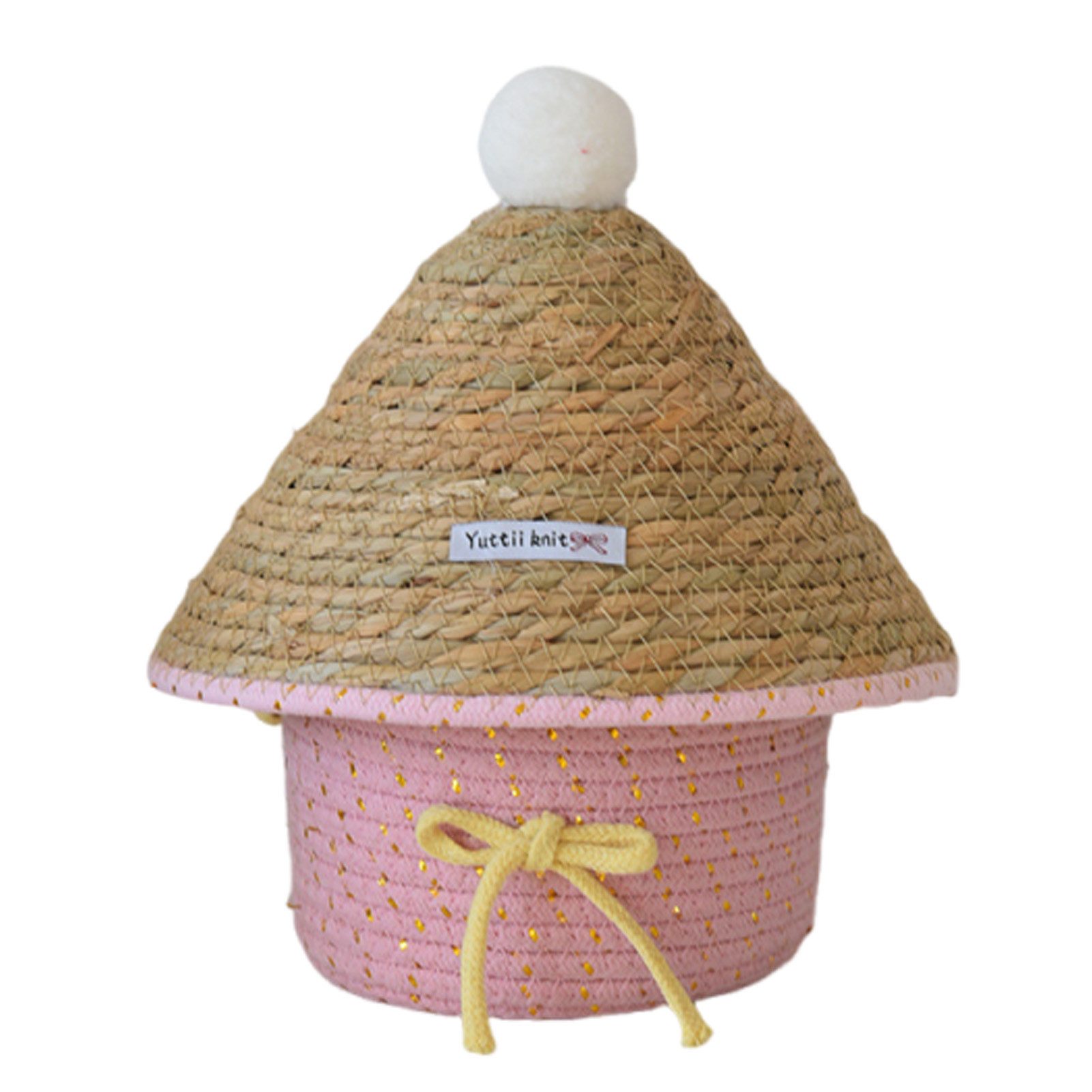 Jumpeak Aufbewahrungsbox Pilzförmiger Dekokorb,Stroh+Stoff,3 Farben,handgefertigt,natürlich, Aufbewahrungsbox mit Deckel,faltbar,26x21cm,12L,für Kinderzimmer